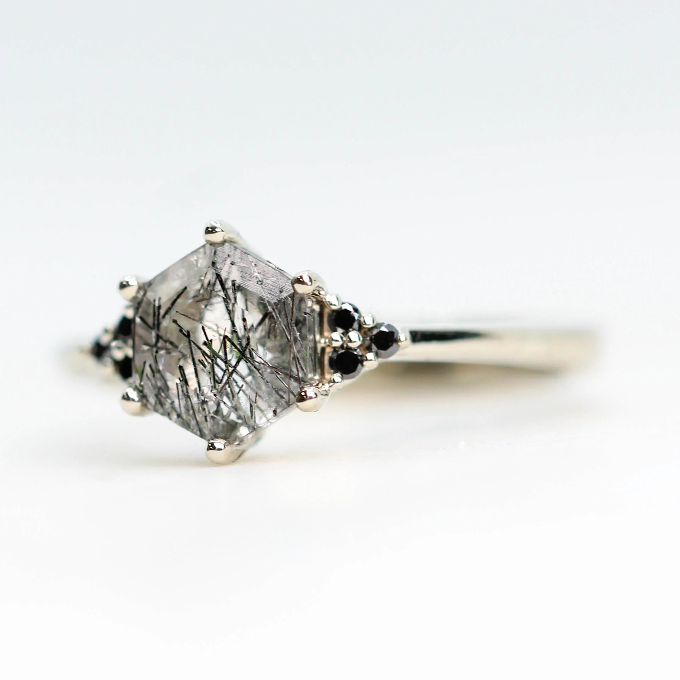 Imogene Ring with a 6.5mm Hexagon Tourmalinated Quartz - Made to Order - Image 3