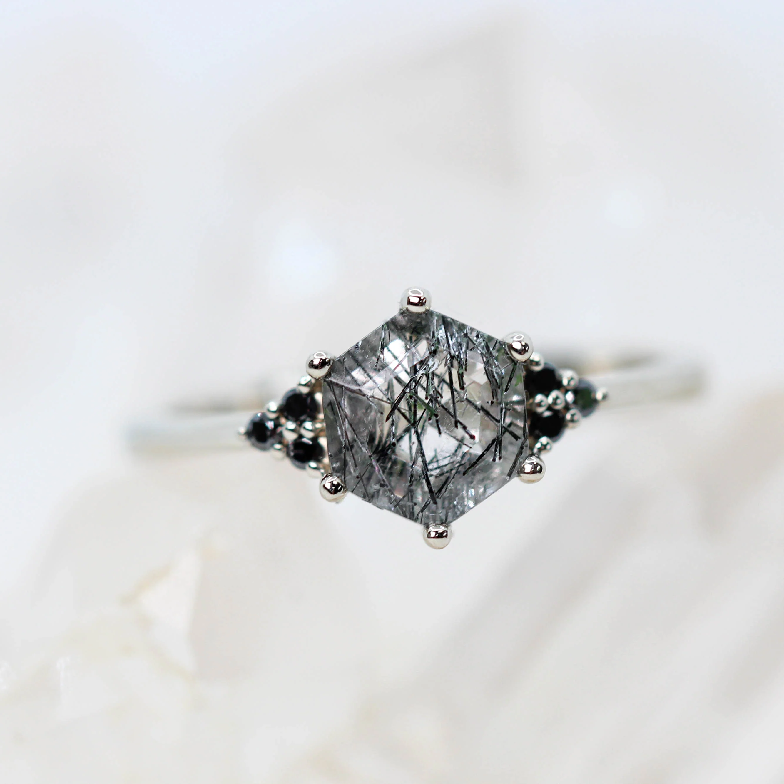 Imogene Ring with a 6.5mm Hexagon Tourmalinated Quartz - Made to Order - Image 6