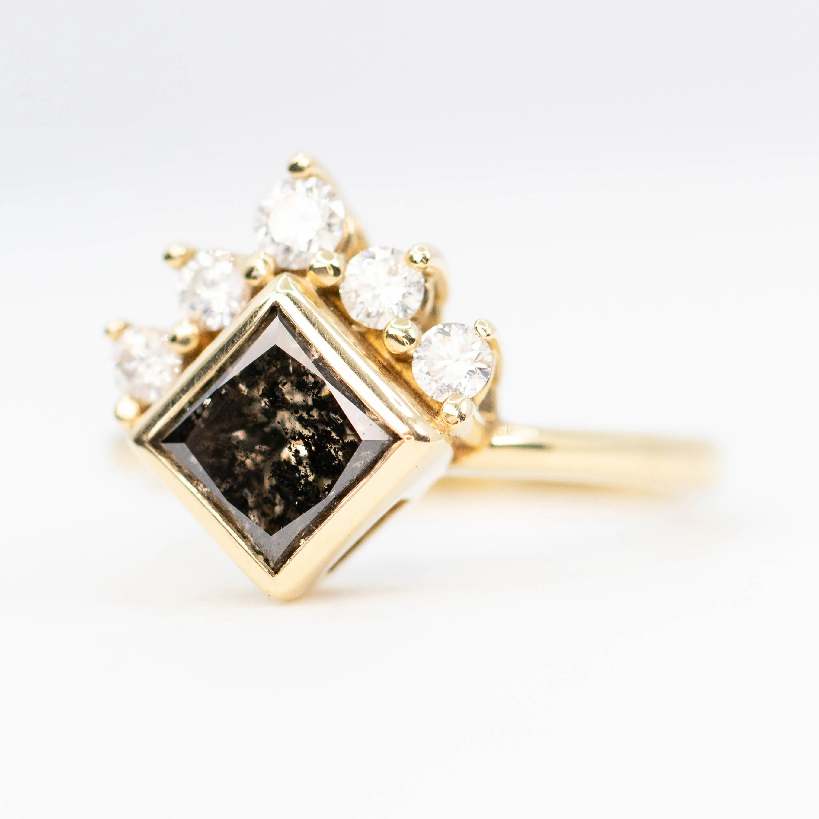 Ashlyn Ring with a 1.62 Carat Dark Champagne Salt and Pepper Princess Cut Diamond in 14K Yellow Gold - Ready to Size and Ship - Image 3
