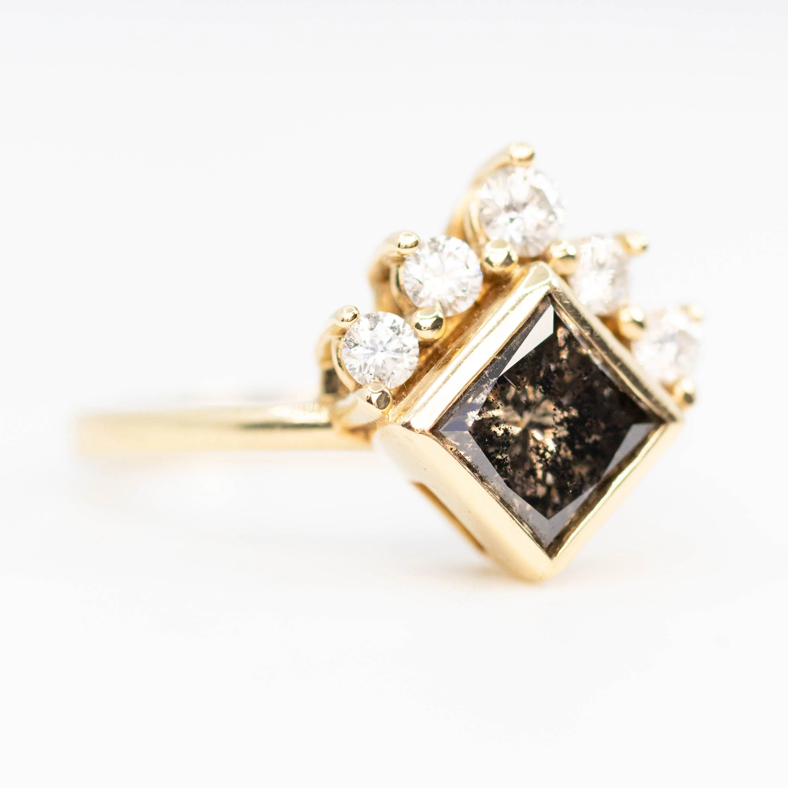 Ashlyn Ring with a 1.62 Carat Dark Champagne Salt and Pepper Princess Cut Diamond in 14K Yellow Gold - Ready to Size and Ship - Image 4