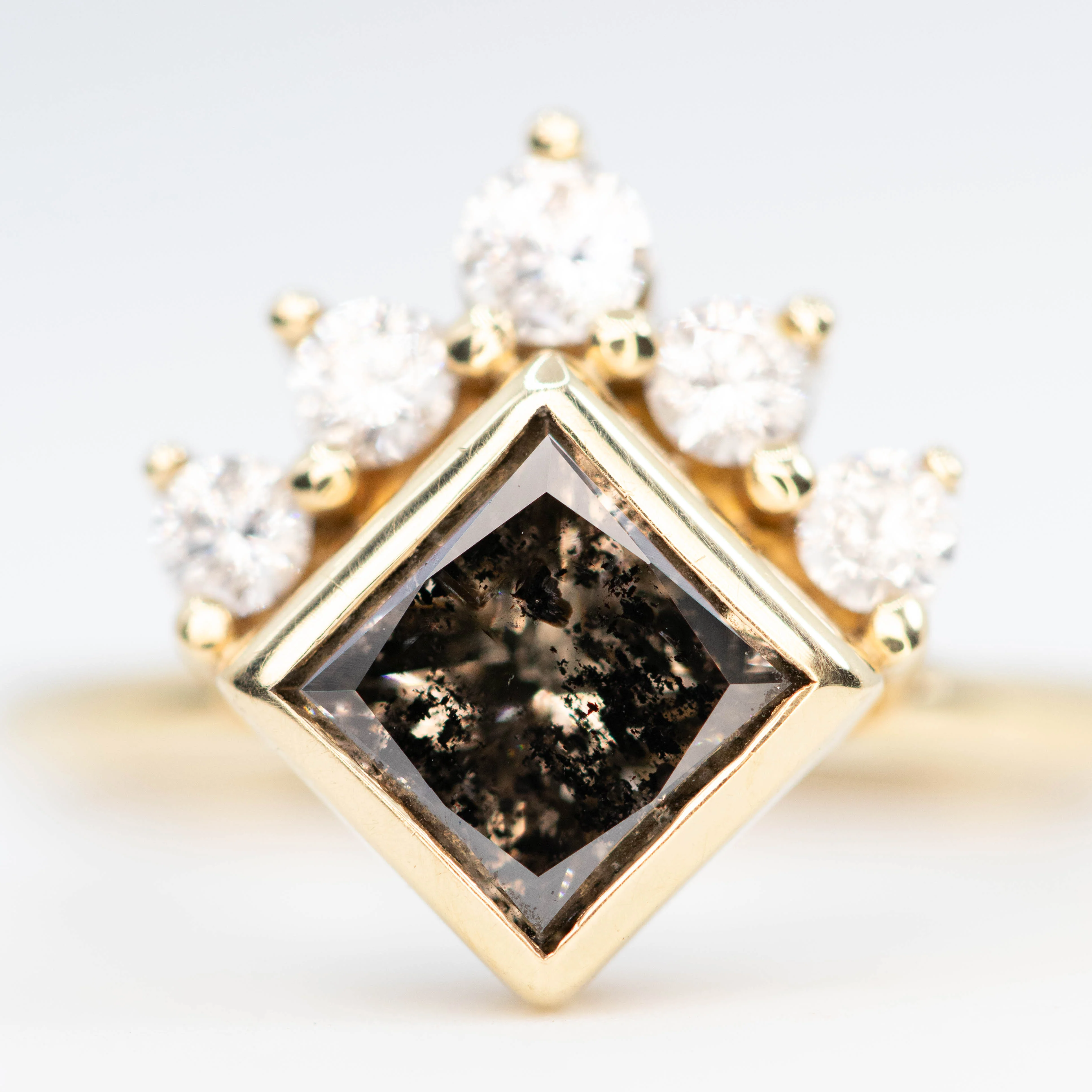 Ashlyn Ring with a 1.62 Carat Dark Champagne Salt and Pepper Princess Cut Diamond in 14K Yellow Gold - Ready to Size and Ship - Image 7