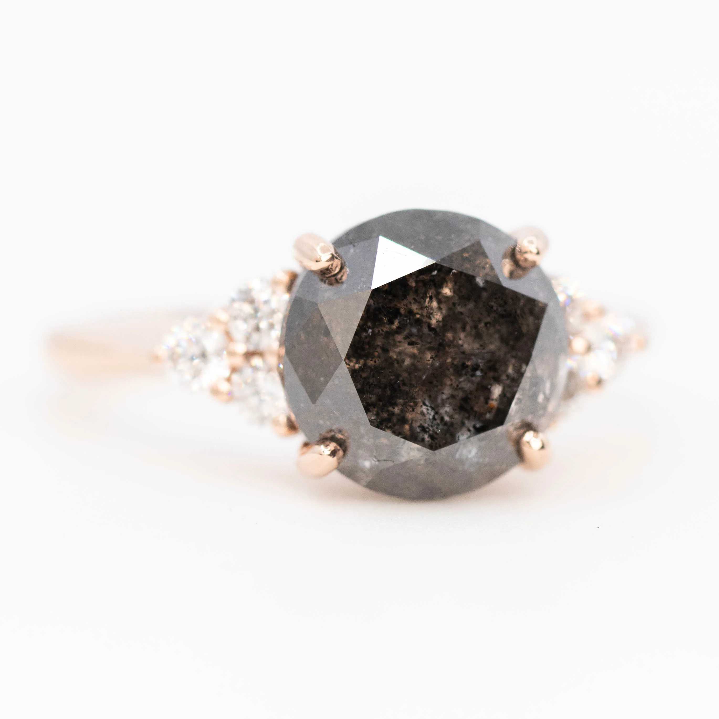 Aster Ring with a 4.84 Carat Dark Salt and Pepper Diamond and White Accent Diamonds in 14k Rose Gold - Ready to Size and Ship - Image 4