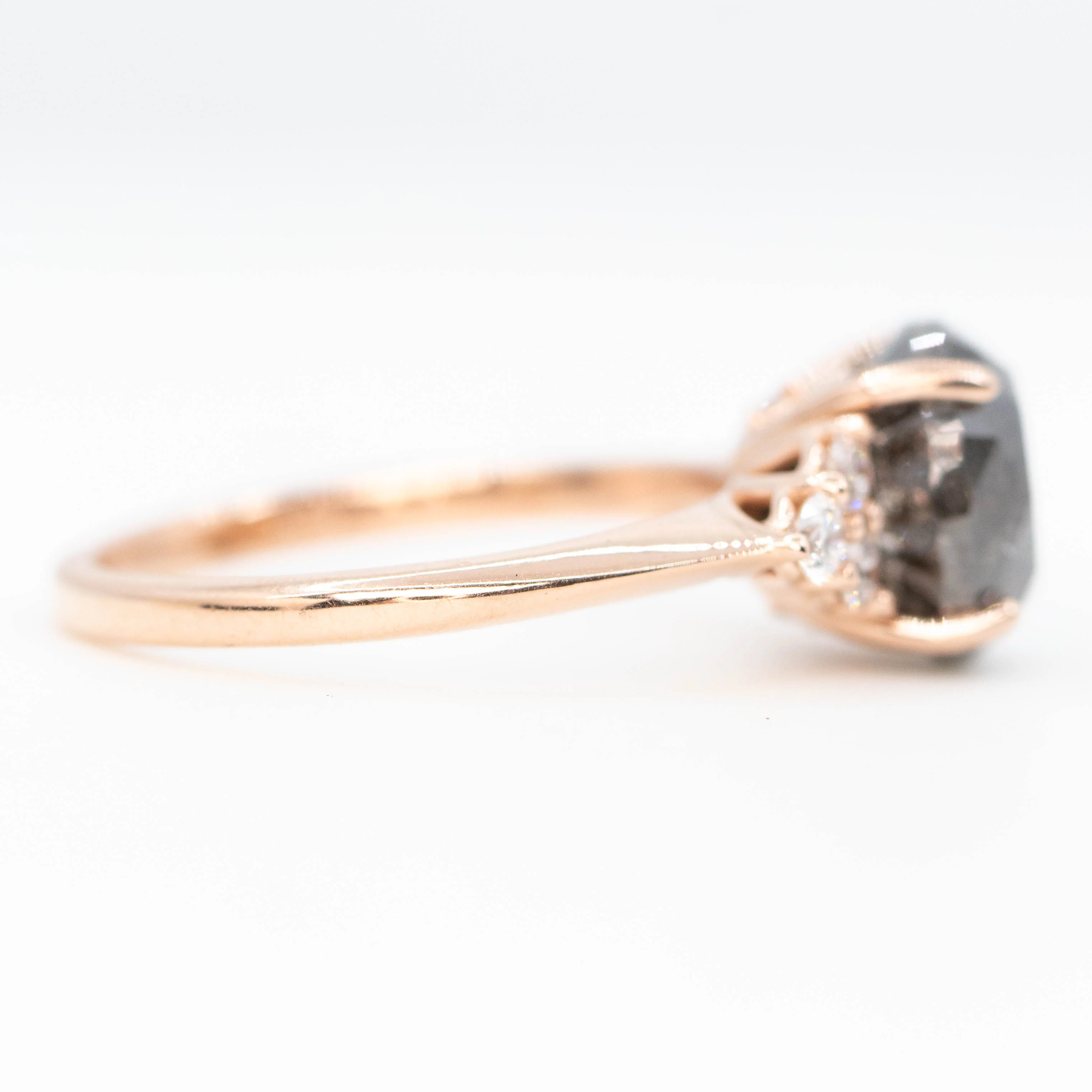 Aster Ring with a 4.84 Carat Dark Salt and Pepper Diamond and White Accent Diamonds in 14k Rose Gold - Ready to Size and Ship - Image 5
