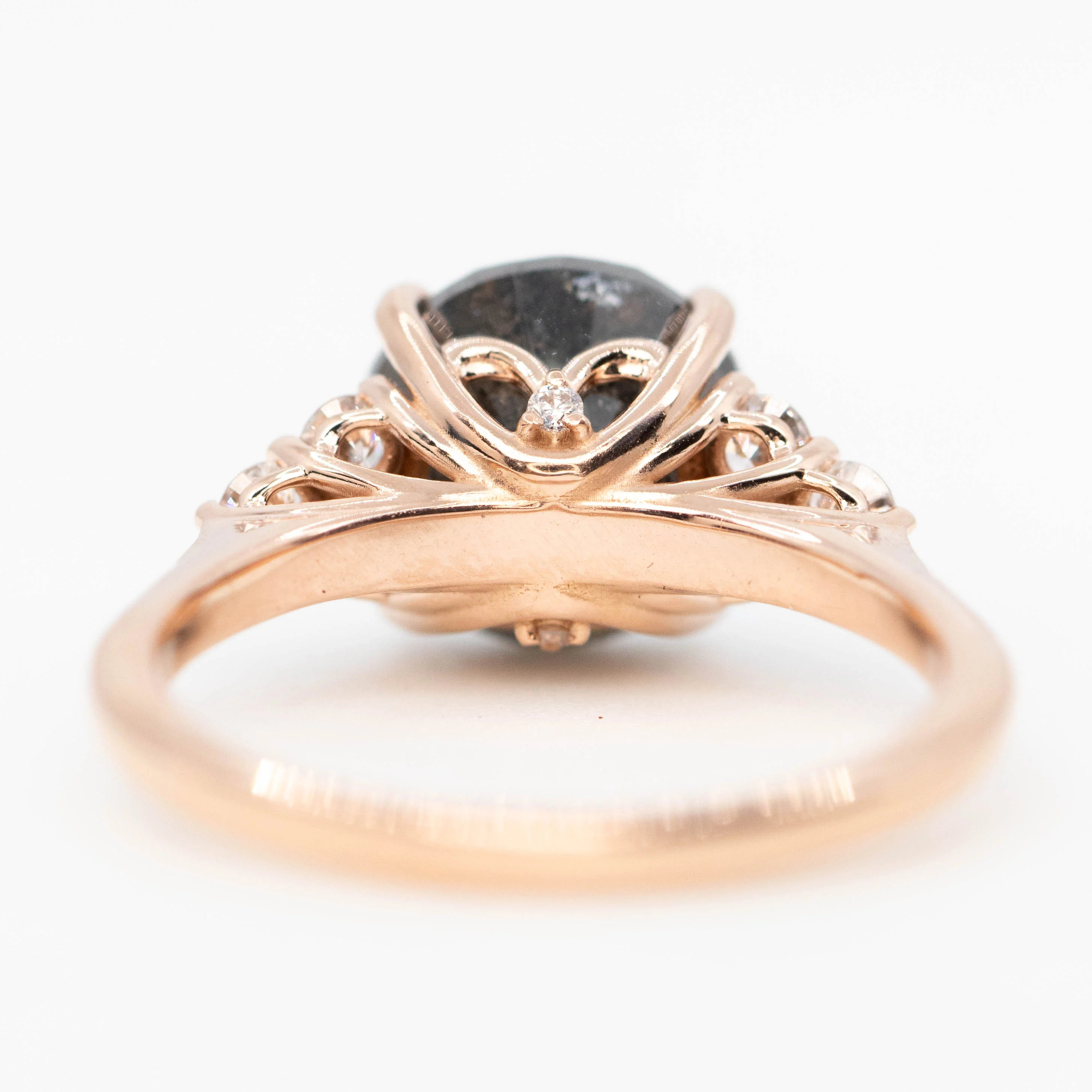 Aster Ring with a 4.84 Carat Dark Salt and Pepper Diamond and White Accent Diamonds in 14k Rose Gold - Ready to Size and Ship - Image 6