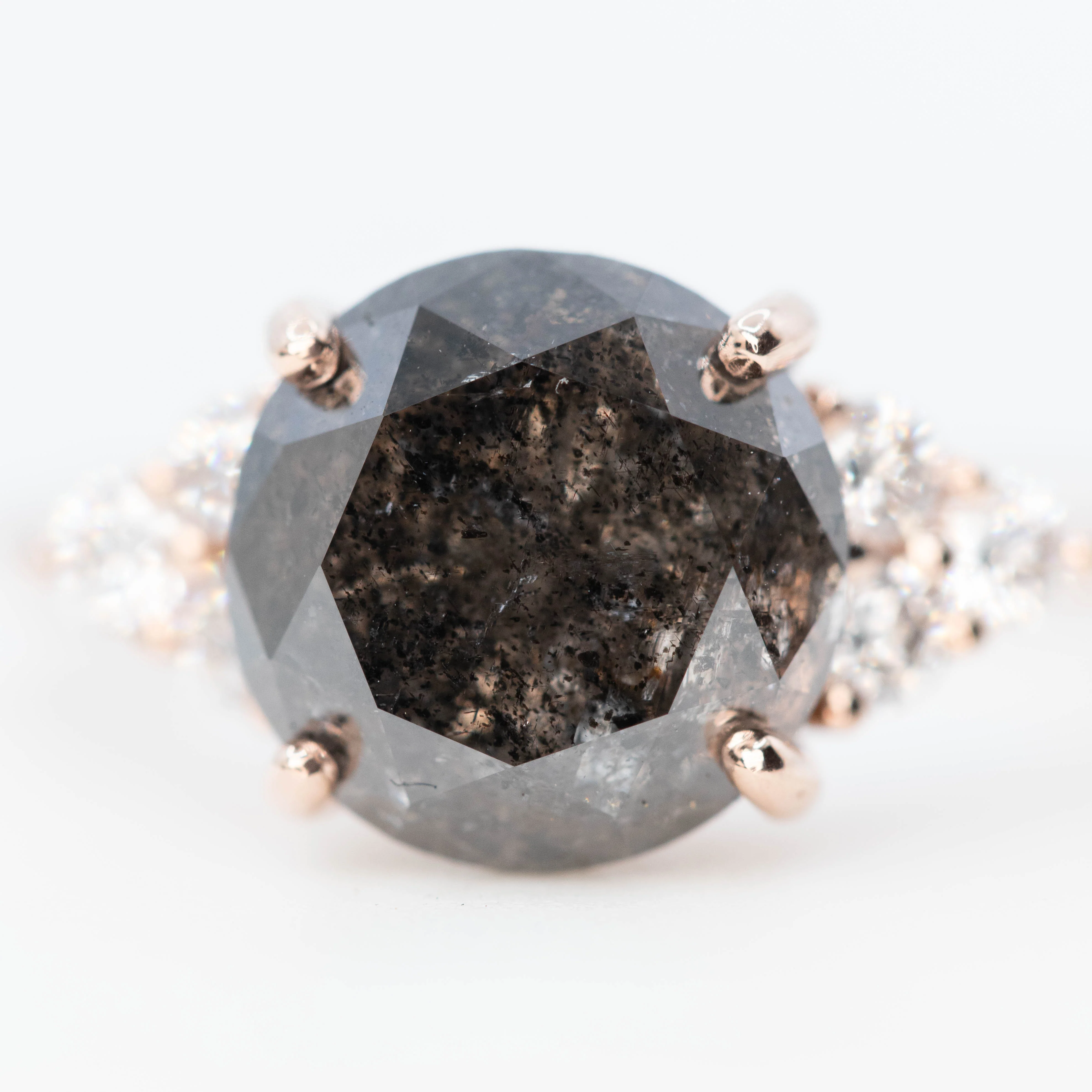 Aster Ring with a 4.84 Carat Dark Salt and Pepper Diamond and White Accent Diamonds in 14k Rose Gold - Ready to Size and Ship - Image 7