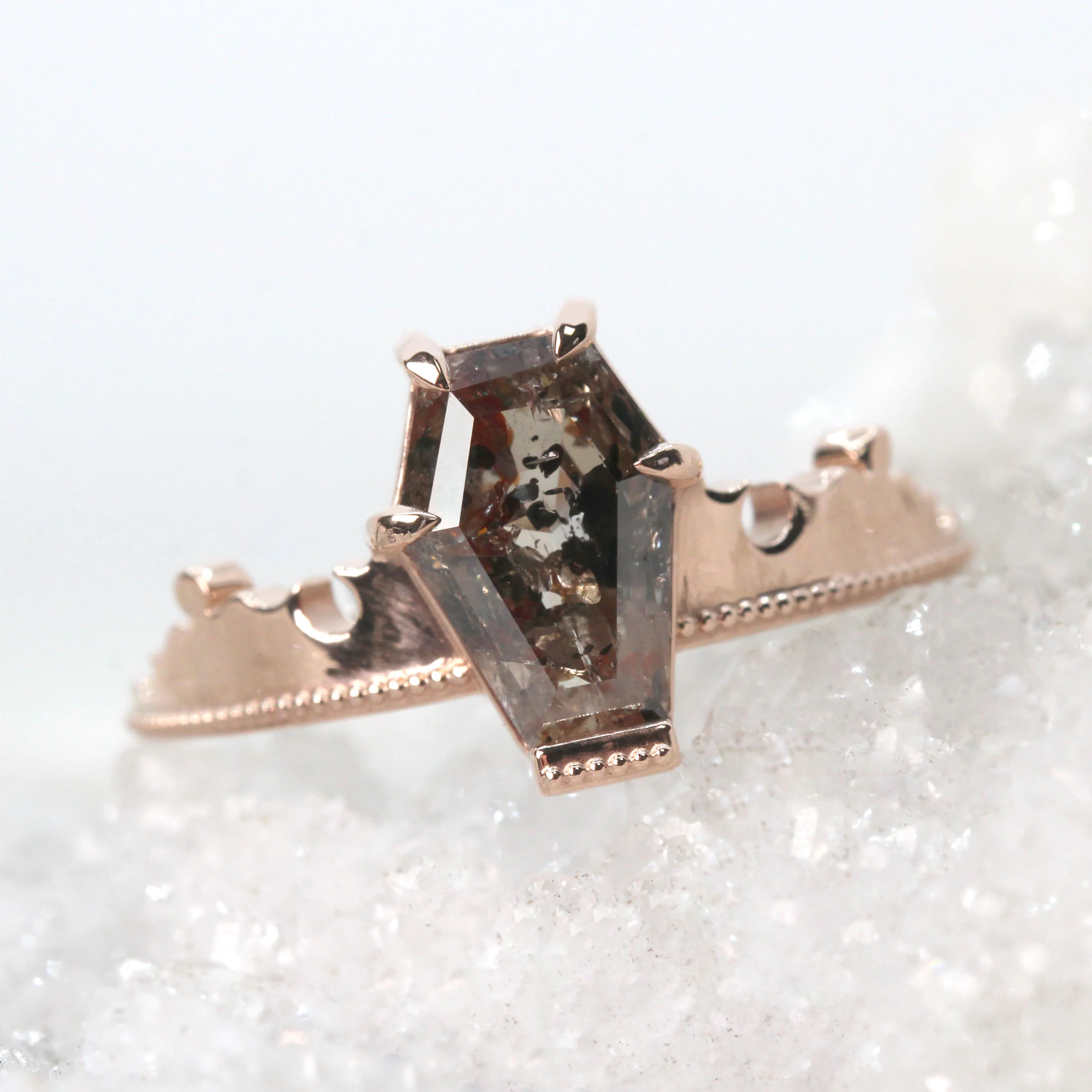 Azrael Ring with a 2.16 Carat Champagne Coffin Cut Salt and Pepper Diamond in 14k Rose Gold - Ready to Size and Ship - Image 10