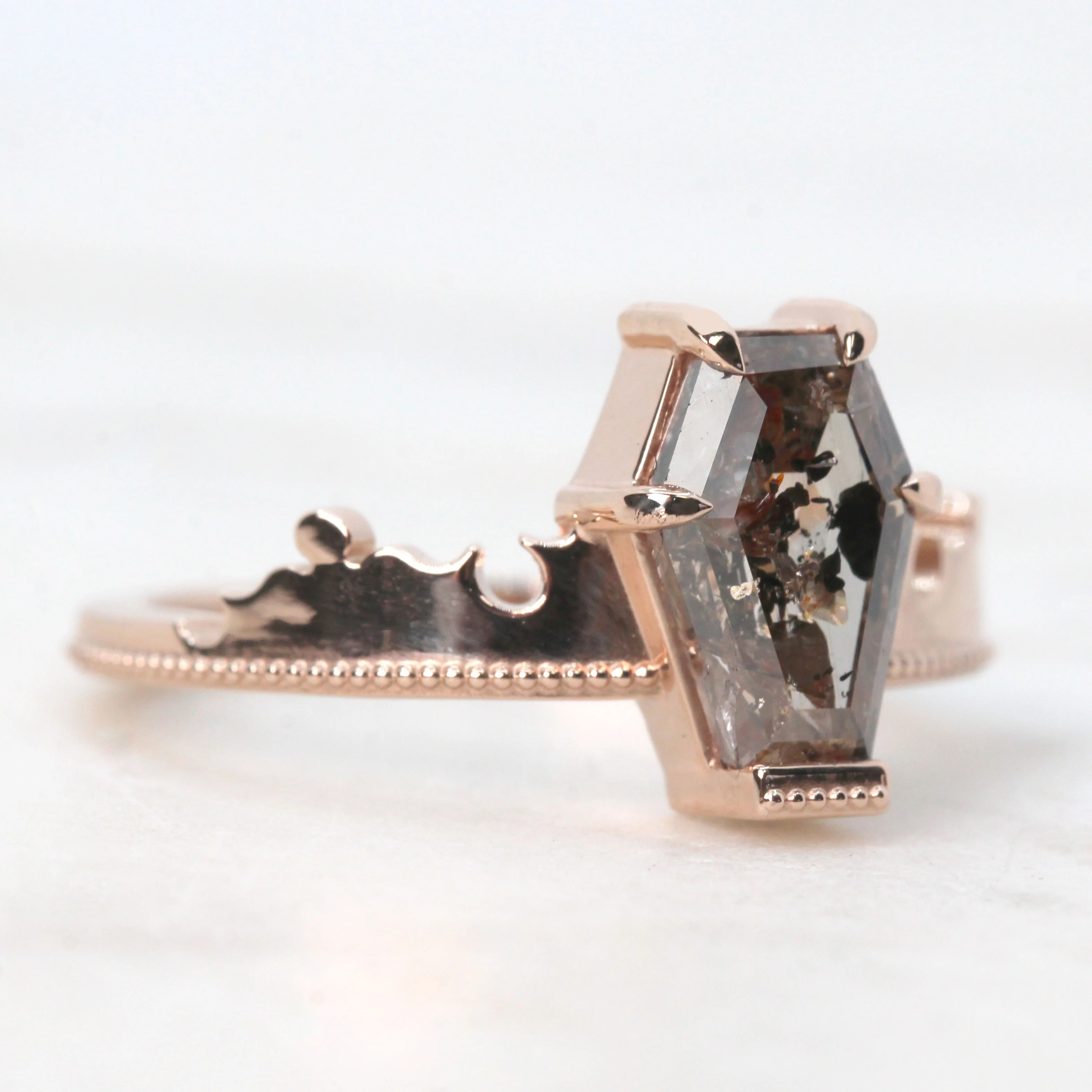 Azrael Ring with a 2.16 Carat Champagne Coffin Cut Salt and Pepper Diamond in 14k Rose Gold - Ready to Size and Ship - Image 3
