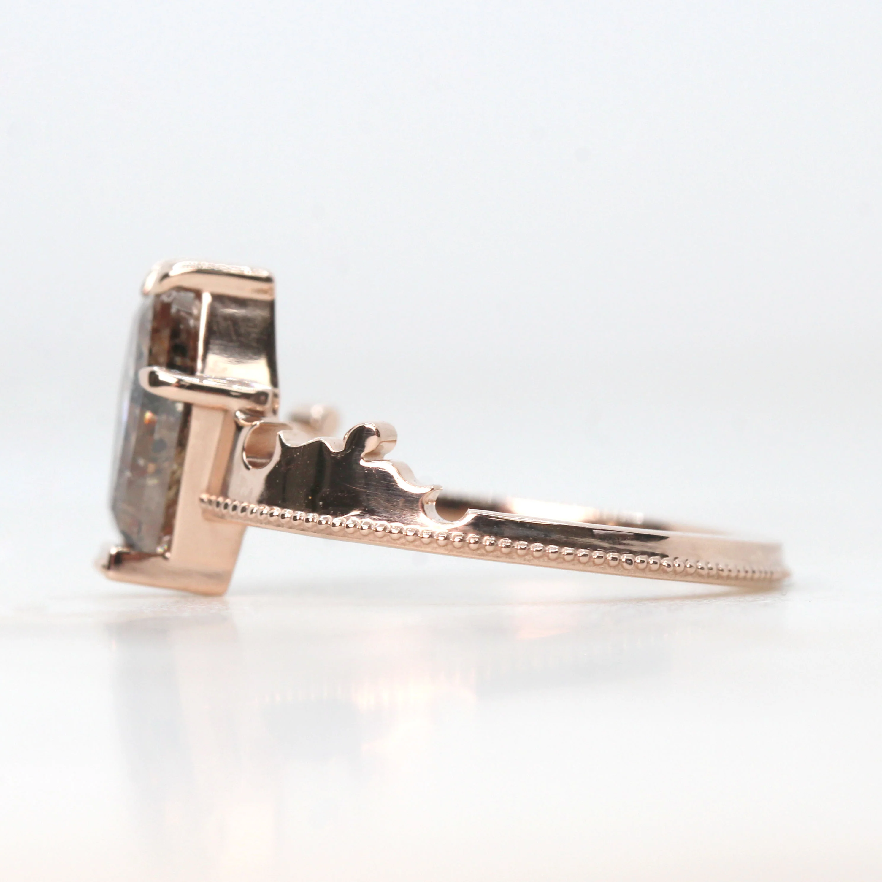 Azrael Ring with a 2.16 Carat Champagne Coffin Cut Salt and Pepper Diamond in 14k Rose Gold - Ready to Size and Ship - Image 5