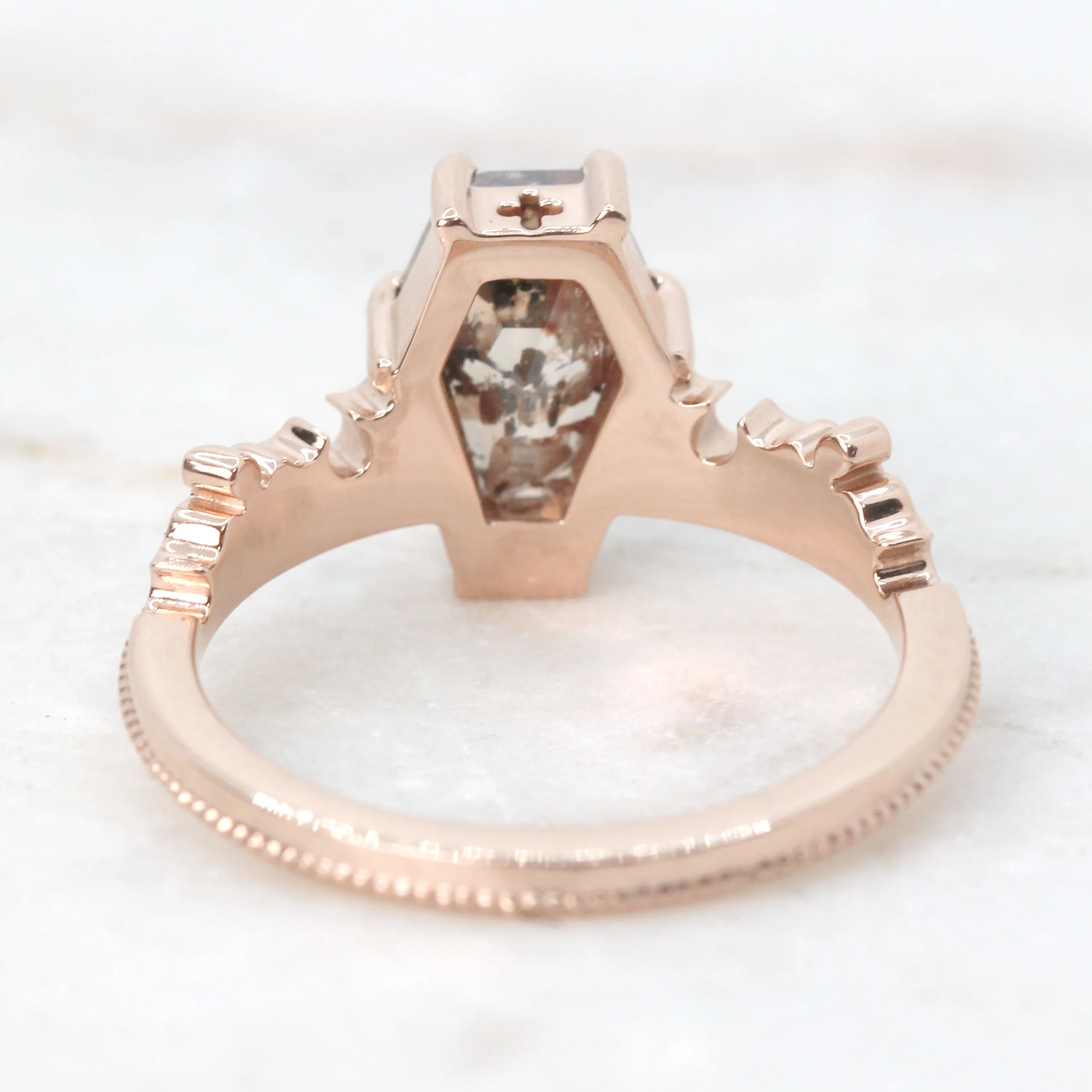 Azrael Ring with a 2.16 Carat Champagne Coffin Cut Salt and Pepper Diamond in 14k Rose Gold - Ready to Size and Ship - Image 6