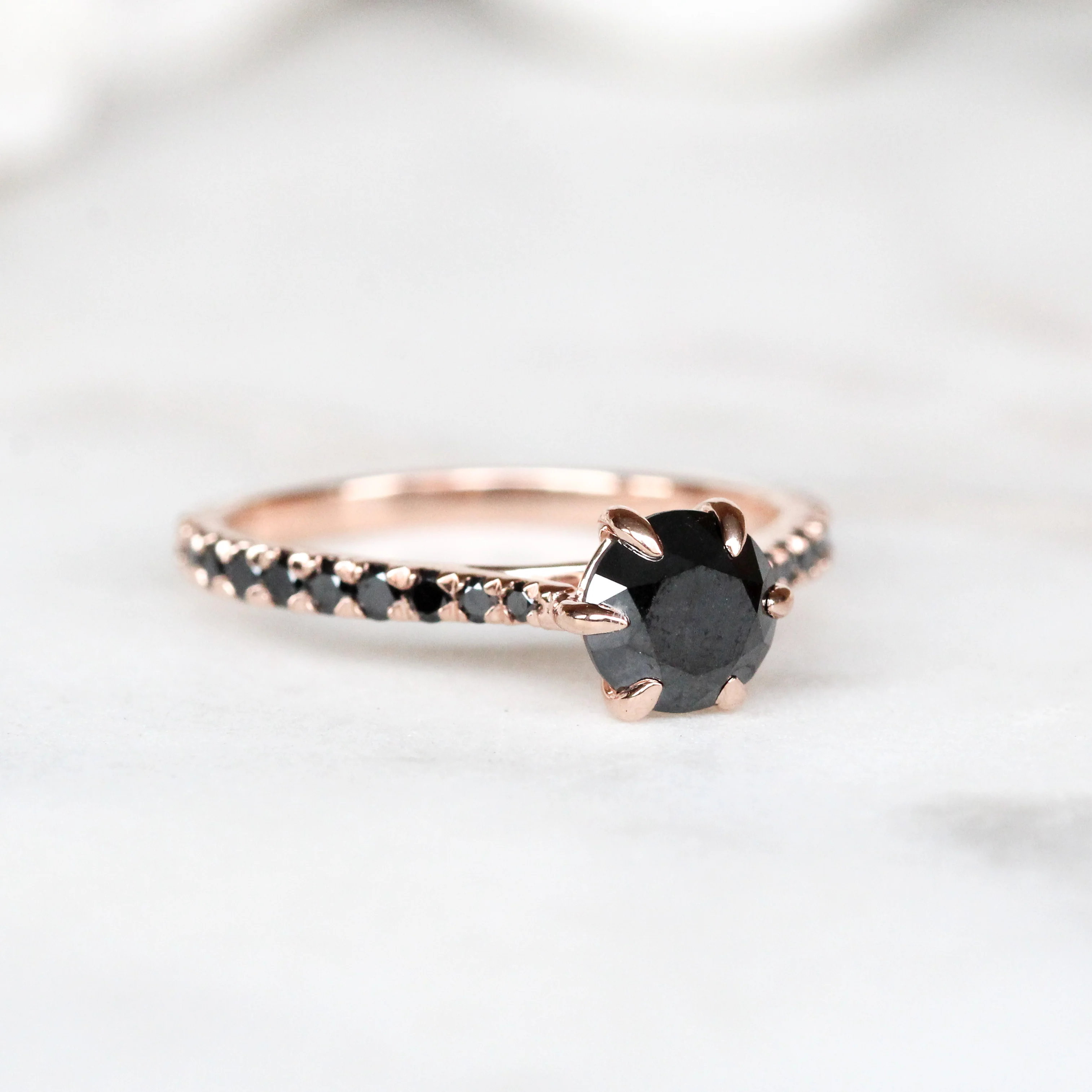 Bonita Ring with a 1 Carat Black Diamond and French Set Black Accent Diamonds - Made to Order - Image 3