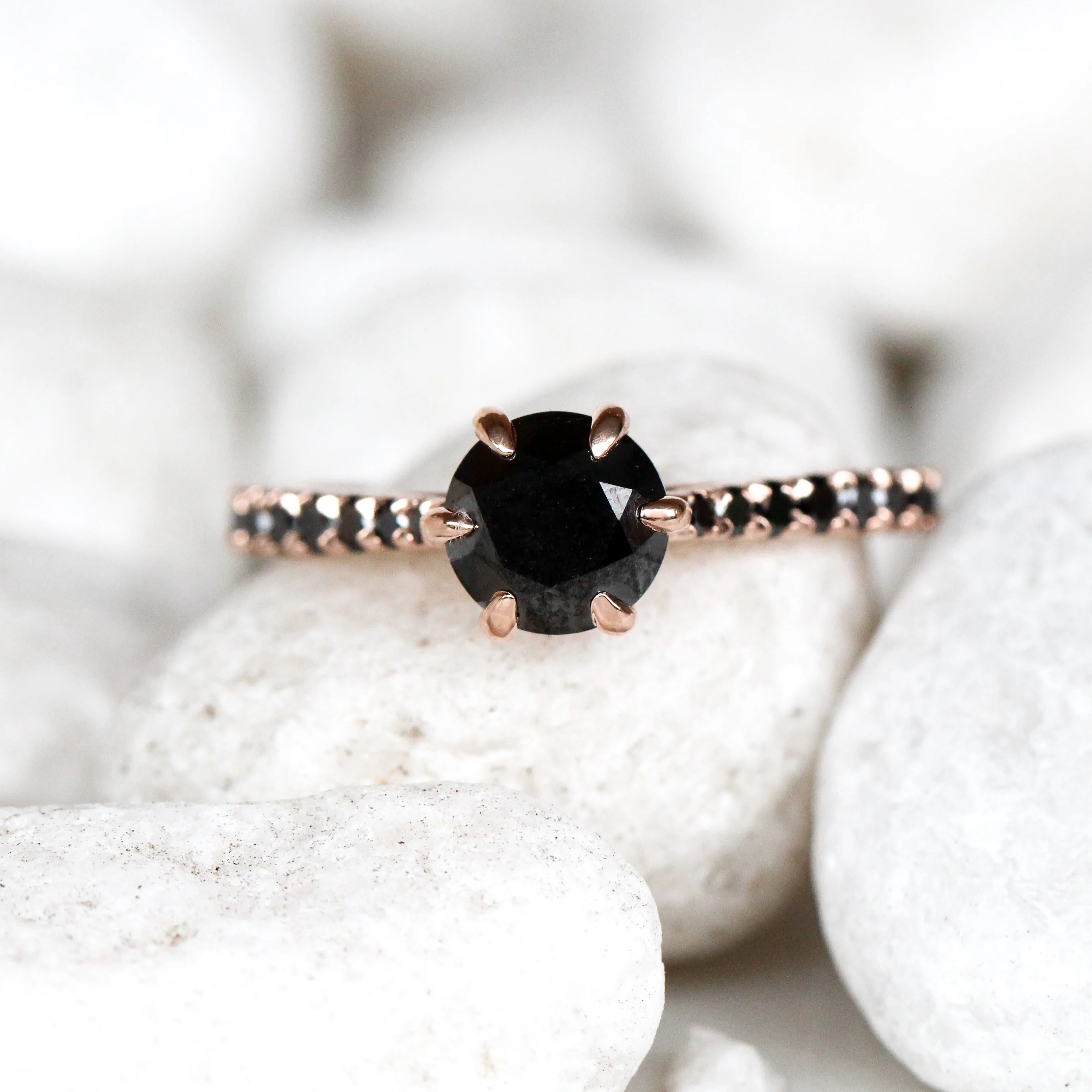 Bonita Ring with a 1 Carat Black Diamond and French Set Black Accent Diamonds - Made to Order - Image 7