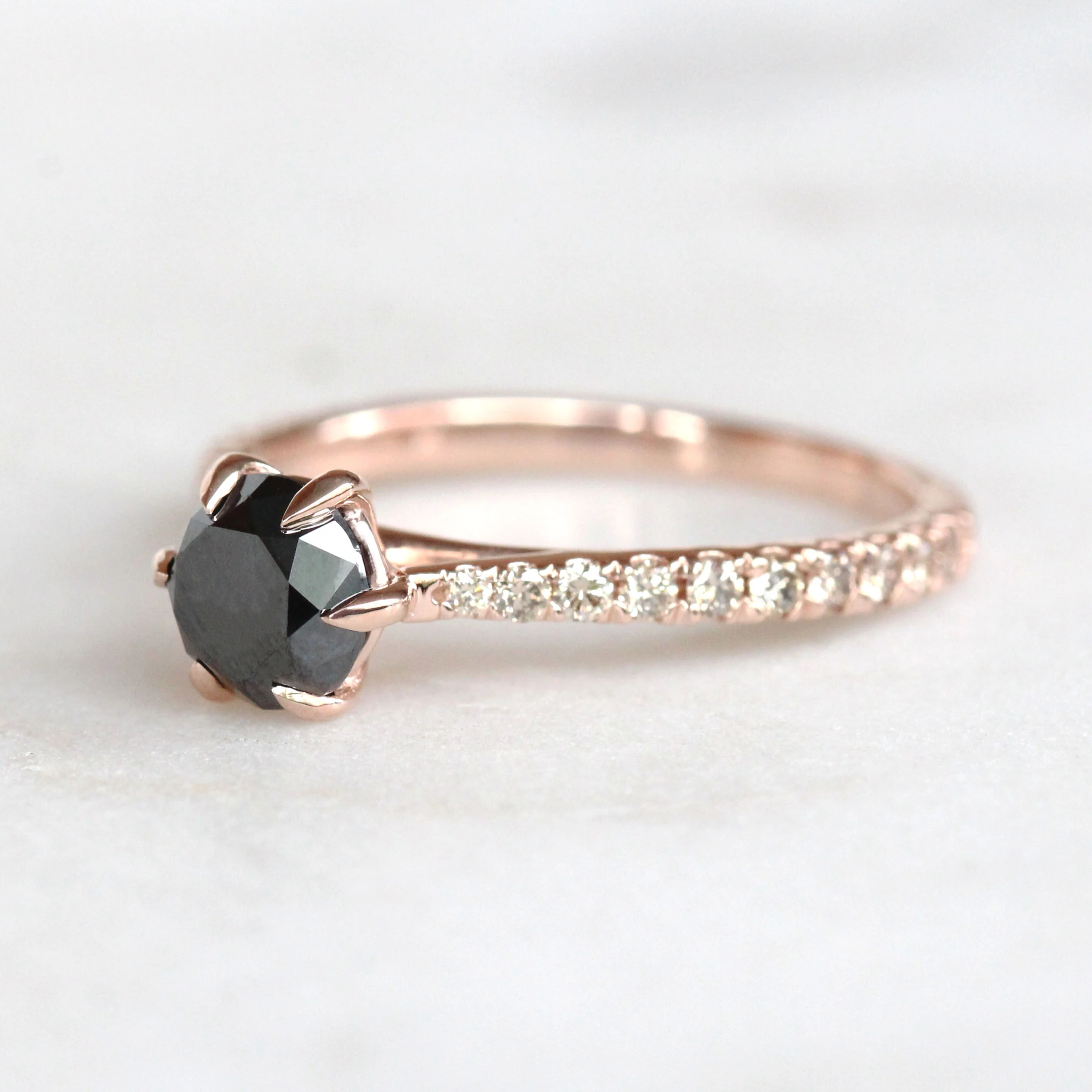 Bonita Ring with a 1 Carat Black Diamond and French Set Champagne Diamonds - Made to Order - Image 3
