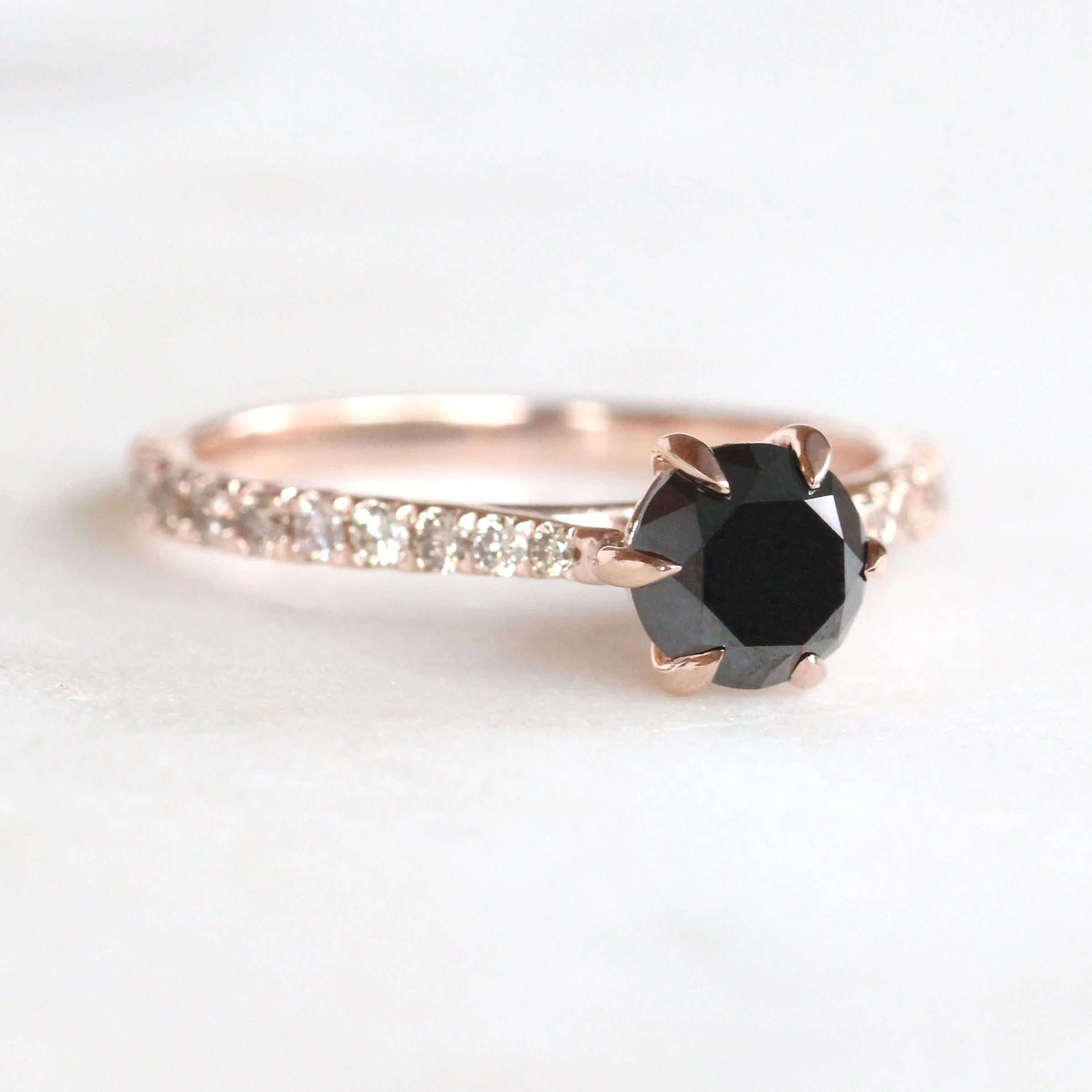 Bonita Ring with a 1 Carat Black Diamond and French Set Champagne Diamonds - Made to Order - Image 4