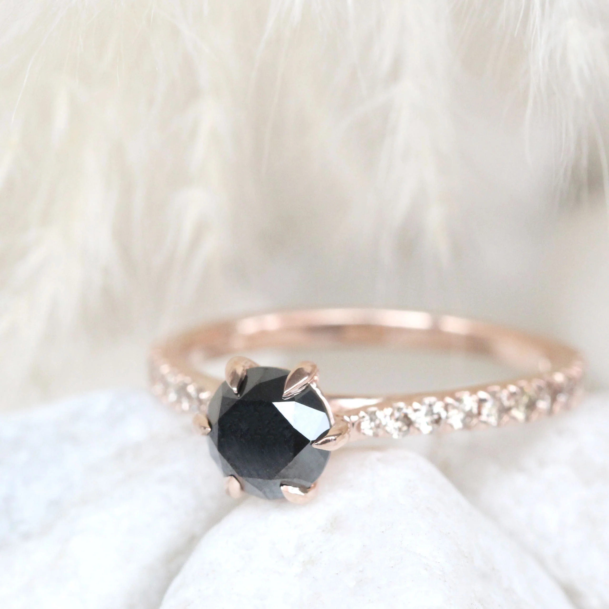 Bonita Ring with a 1 Carat Black Diamond and French Set Champagne Diamonds - Made to Order - Image 7