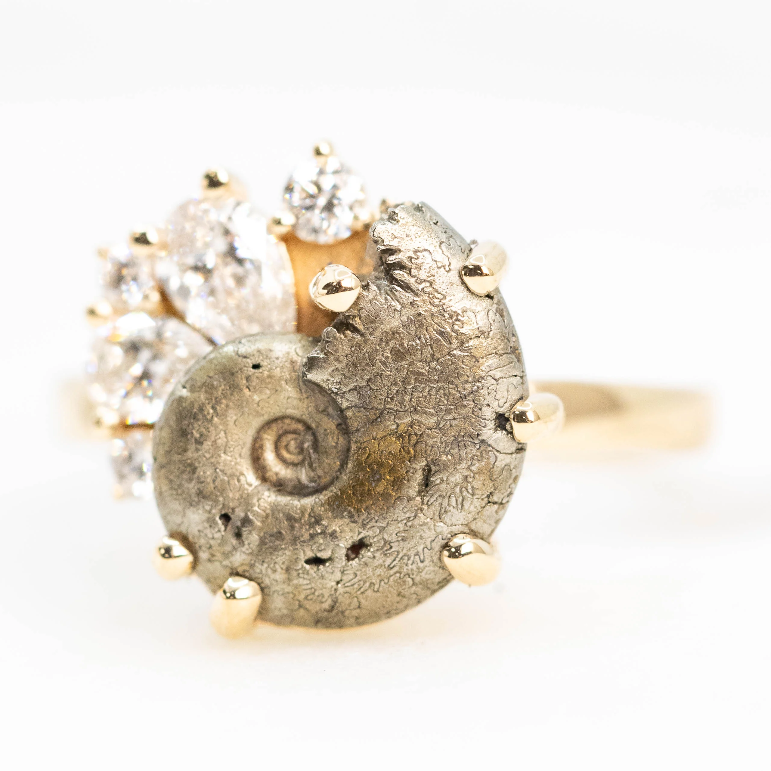 Calypso Ring with an Ammonite Fossil and White Accent Diamonds - Made to Order - Image 3