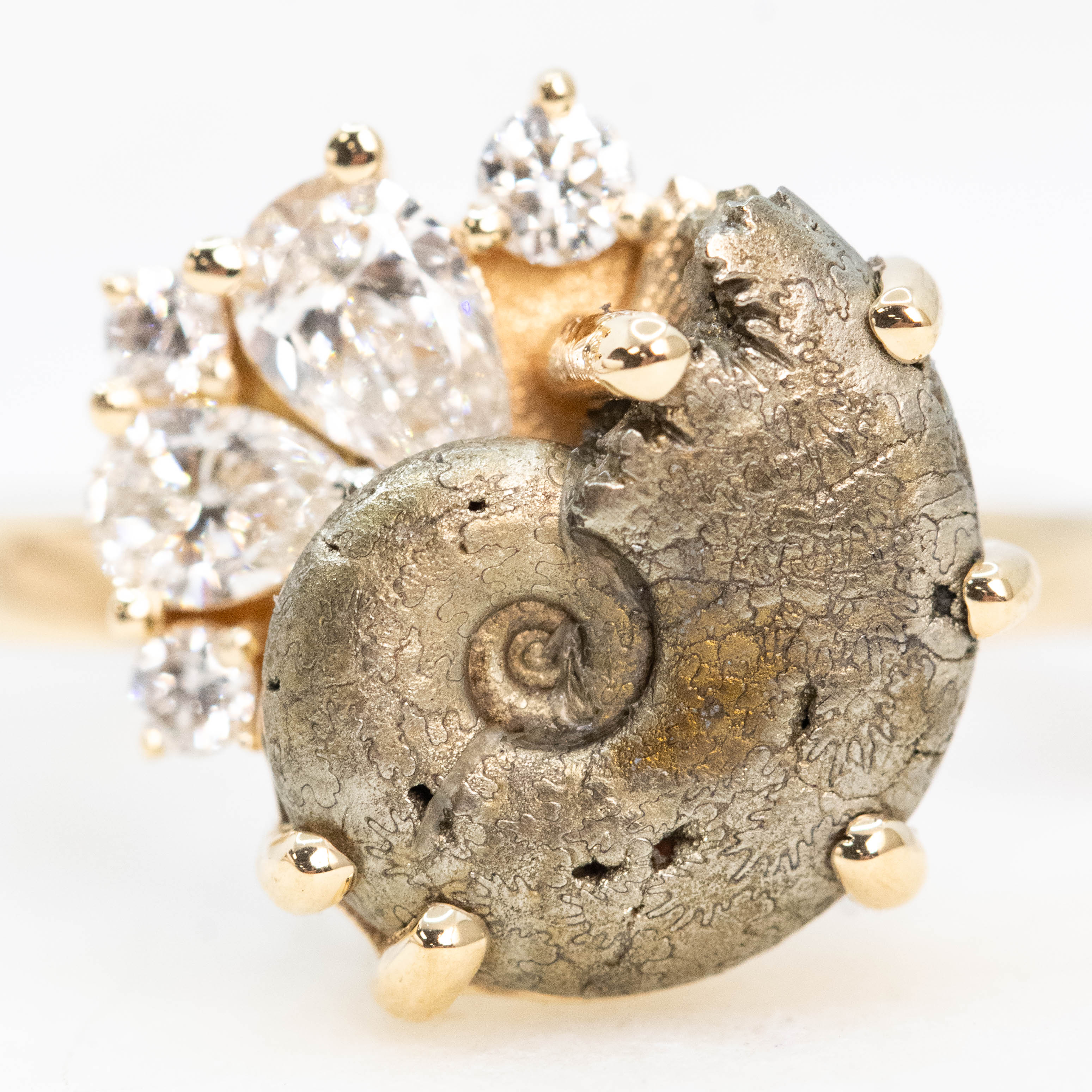 Calypso Ring with an Ammonite Fossil and White Accent Diamonds - Made to Order - Image 7