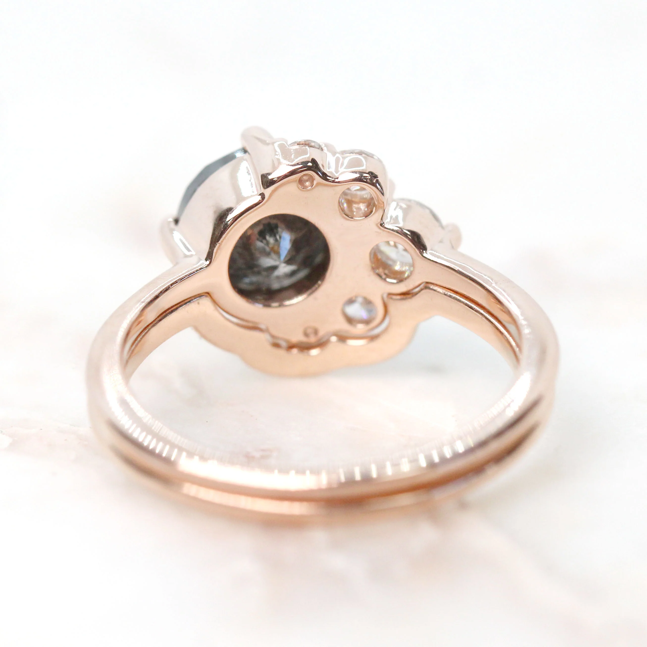 Carell Ring & Contour Band with a 1.98 Carat Round Black Salt and Pepper Diamond and White Accent Diamonds in 14k Rose Gold - Ready to Size and Ship - Image 7