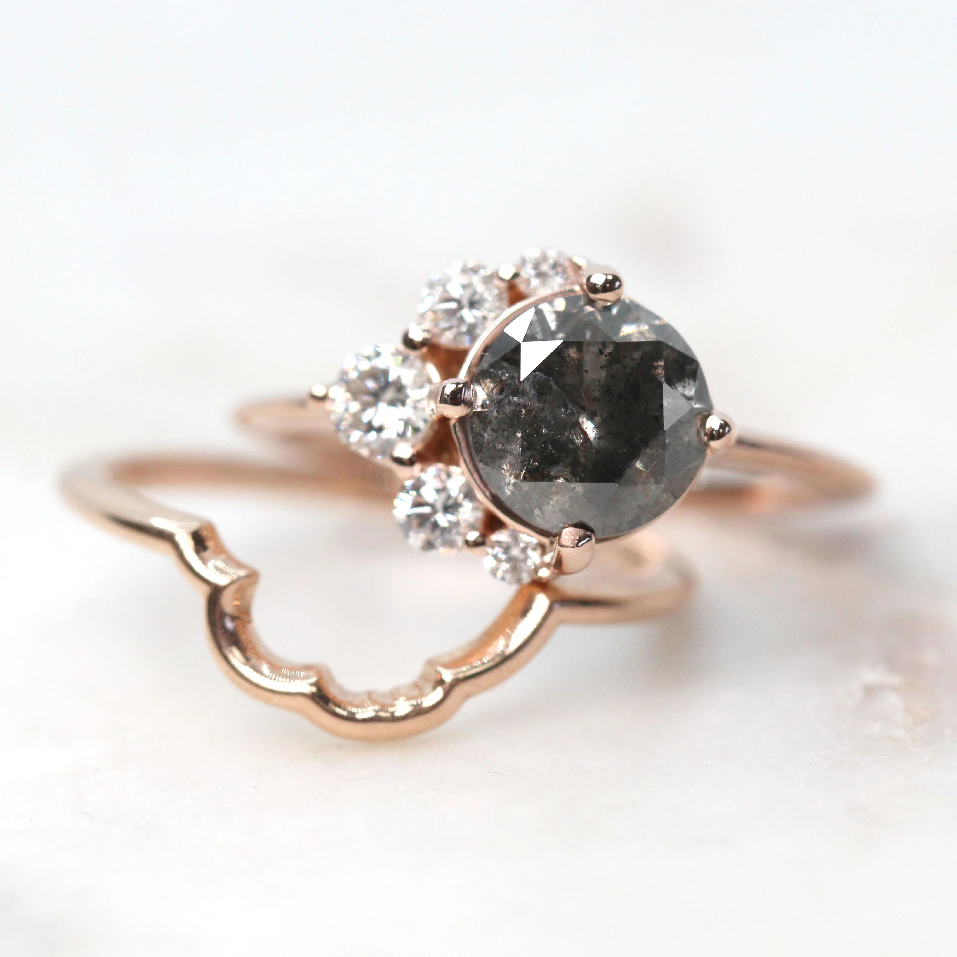 Carell Ring & Contour Band with a 1.98 Carat Round Black Salt and Pepper Diamond and White Accent Diamonds in 14k Rose Gold - Ready to Size and Ship - Image 8