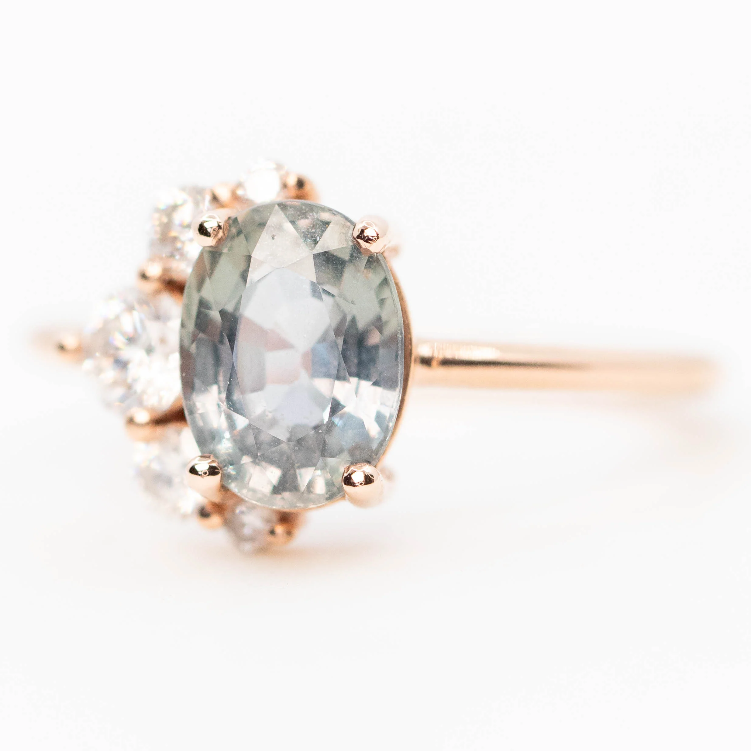 Carell Ring with a 1.97 Carat Gray Oval Sapphire and White Accent Diamonds in 10k Rose Gold - Ready to Size and Ship - Image 3