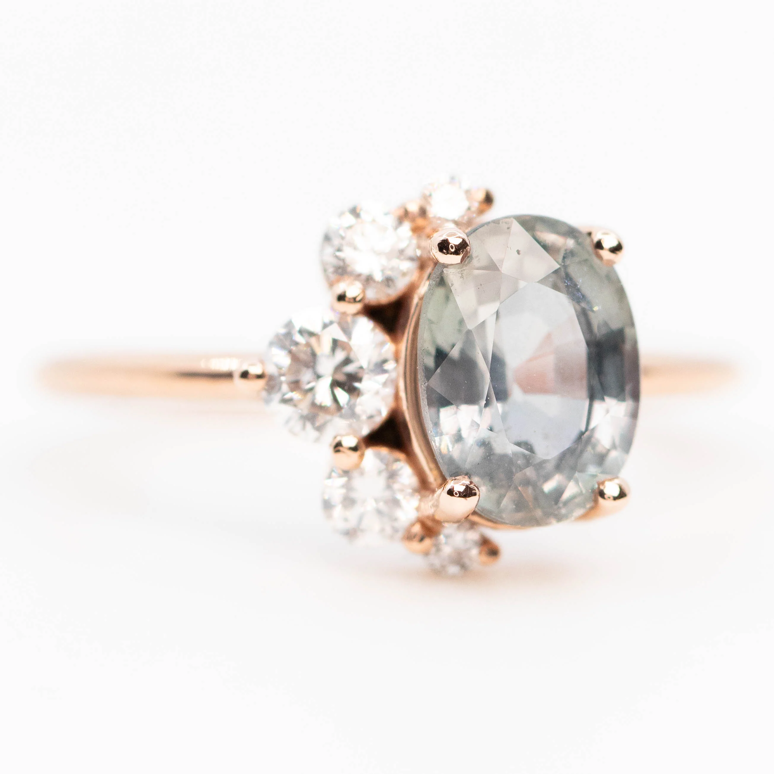 Carell Ring with a 1.97 Carat Gray Oval Sapphire and White Accent Diamonds in 10k Rose Gold - Ready to Size and Ship - Image 4