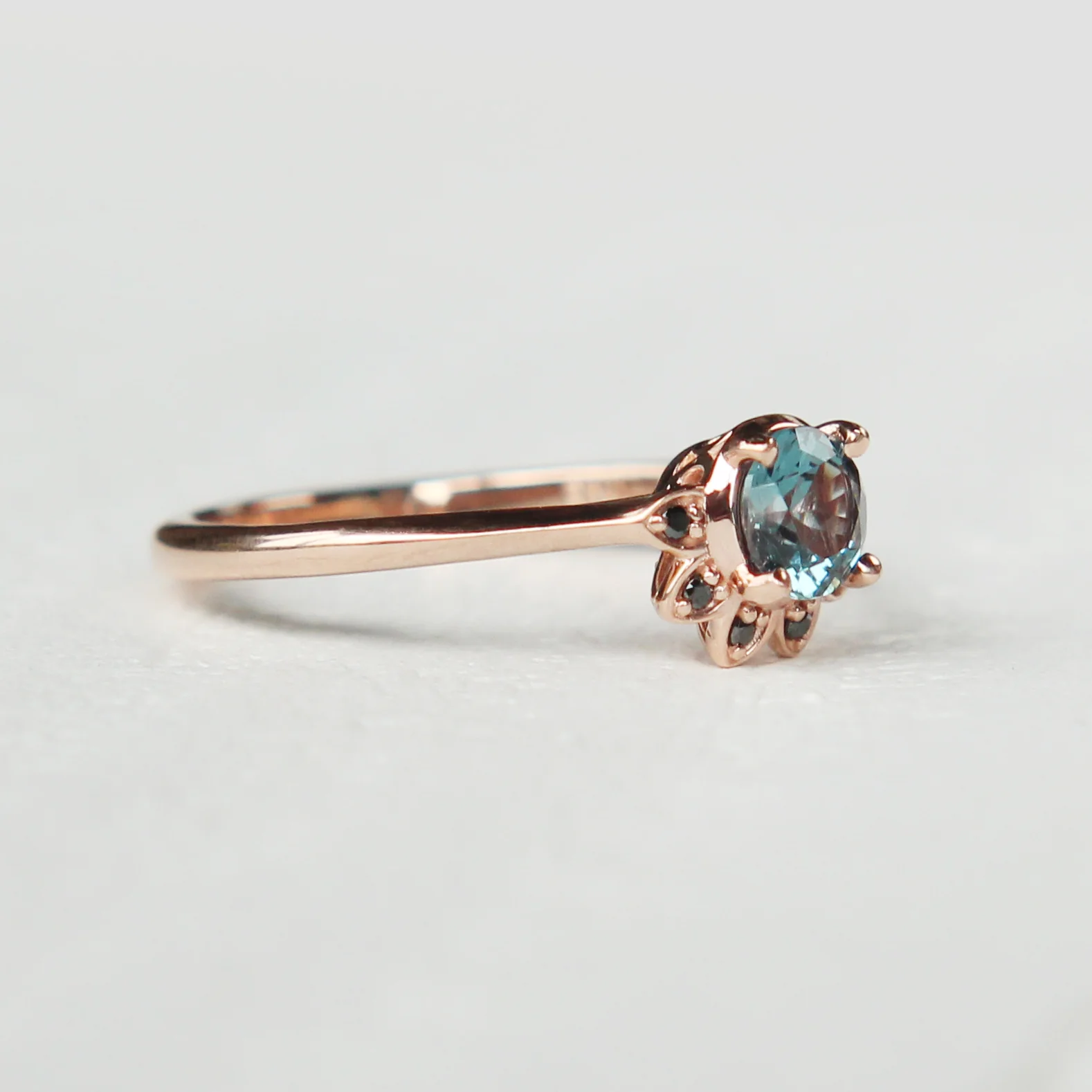 Caren Ring with a London Blue Topaz and Black Diamonds - Made to Order - Image 3