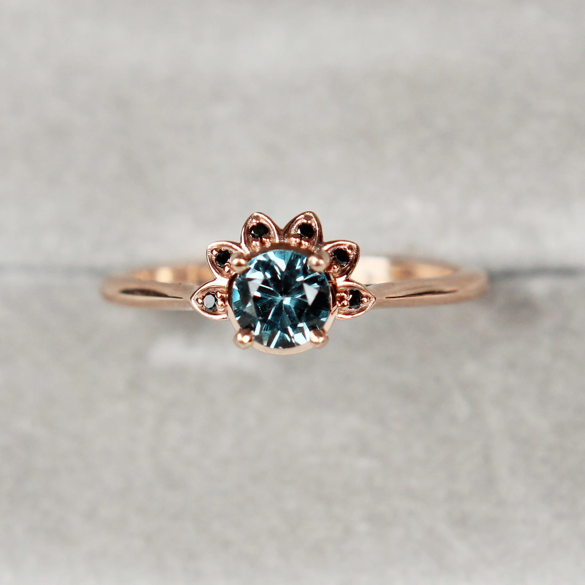 Caren Ring with a London Blue Topaz and Black Diamonds - Made to Order - Image 4