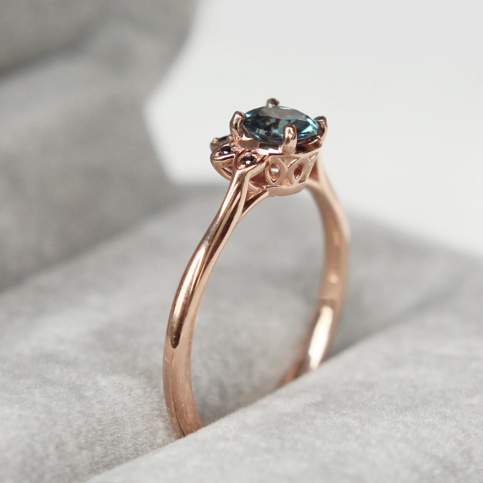 Caren Ring with a London Blue Topaz and Black Diamonds - Made to Order - Image 5