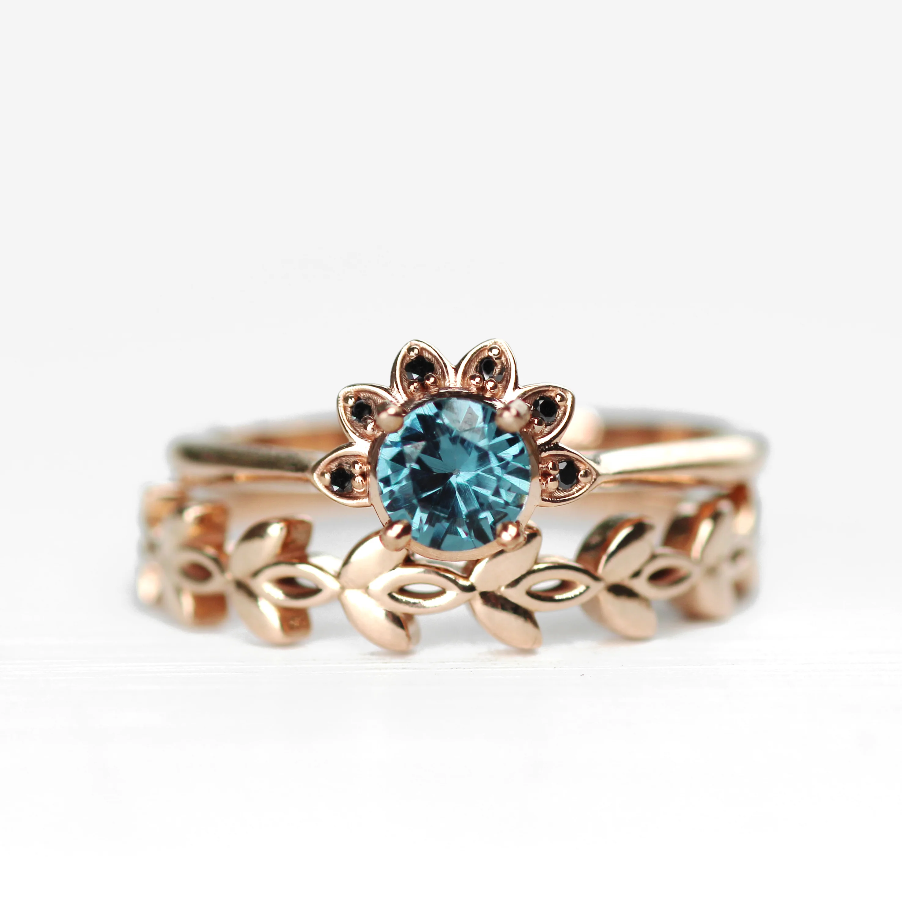 Caren Ring with a London Blue Topaz and Black Diamonds - Made to Order - Image 6