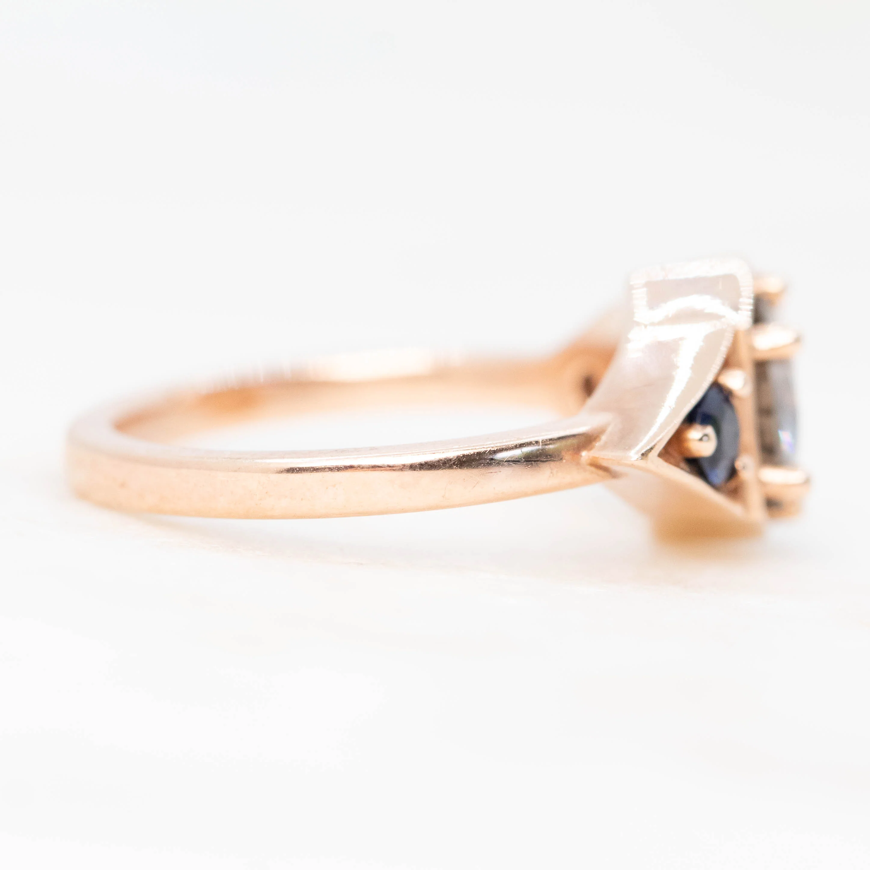 Cassia Ring with a 1.00 Carat Round Gray Moissanite and Blue Sapphire Accents in 10k Rose Gold - Ready to Size and Ship - Image 5