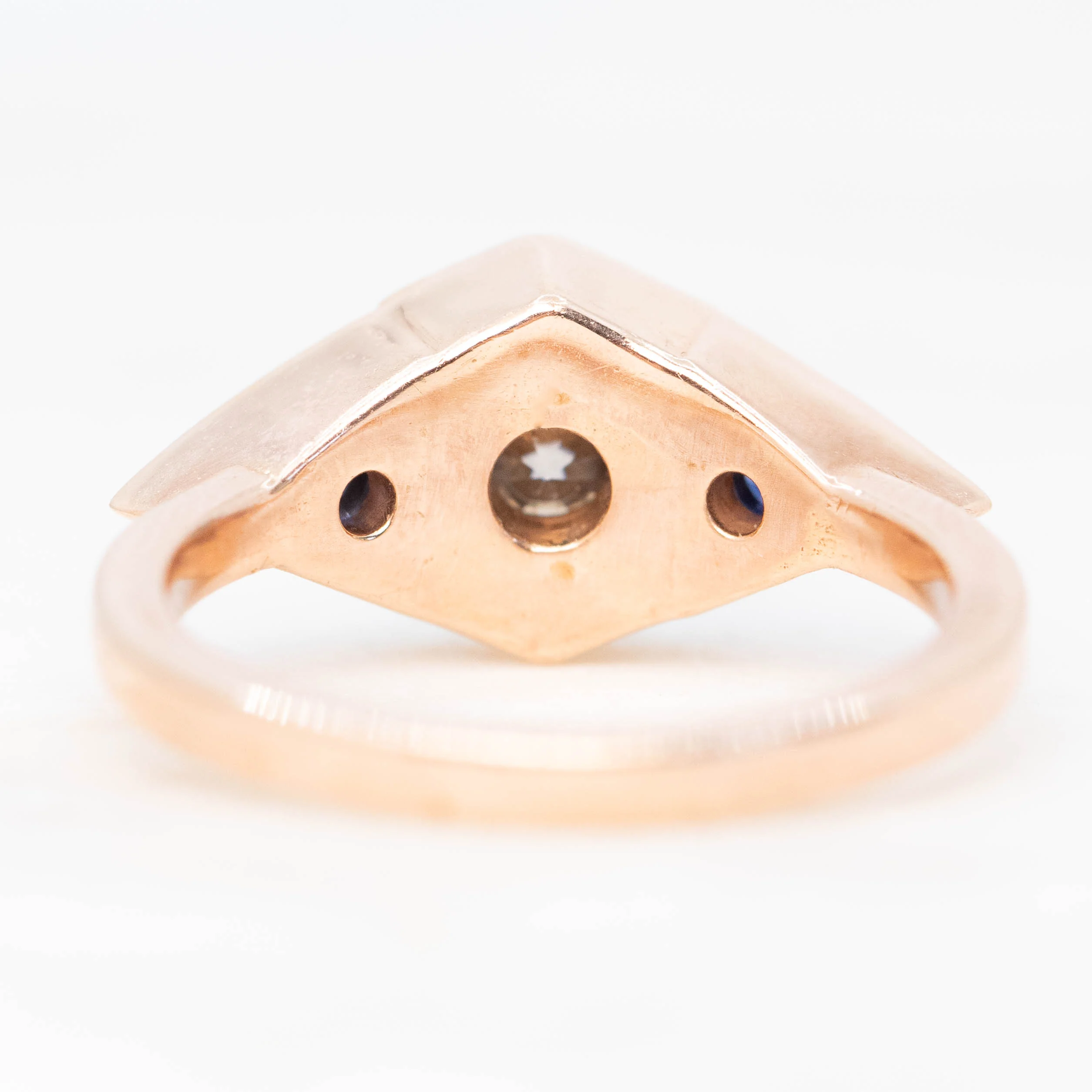 Cassia Ring with a 1.00 Carat Round Gray Moissanite and Blue Sapphire Accents in 10k Rose Gold - Ready to Size and Ship - Image 6