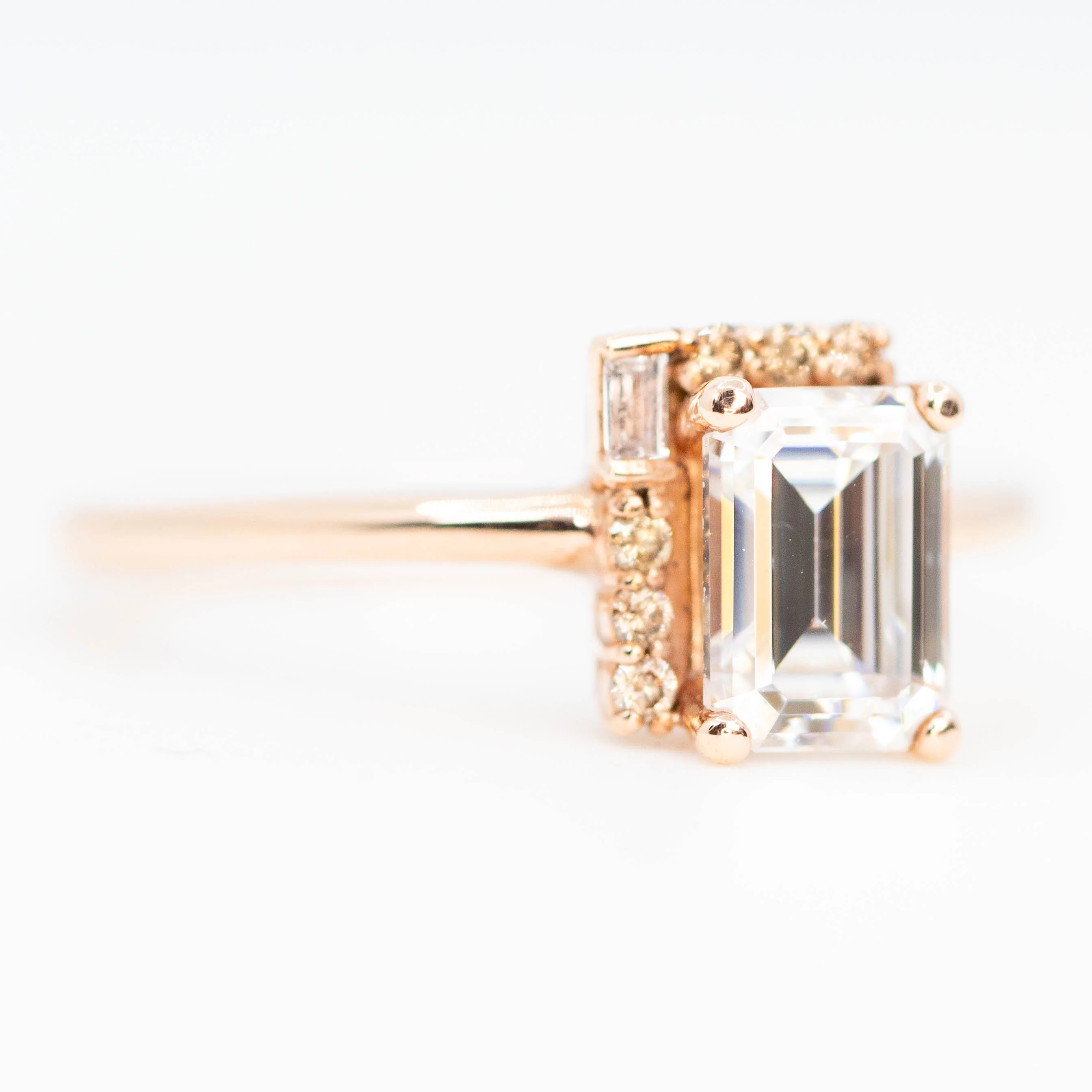Celine Ring with a 0.92 Carat Step Cut Moissanite and Cognac Accent Diamonds in 14k Rose Gold - Ready to Size and Ship - Image 3