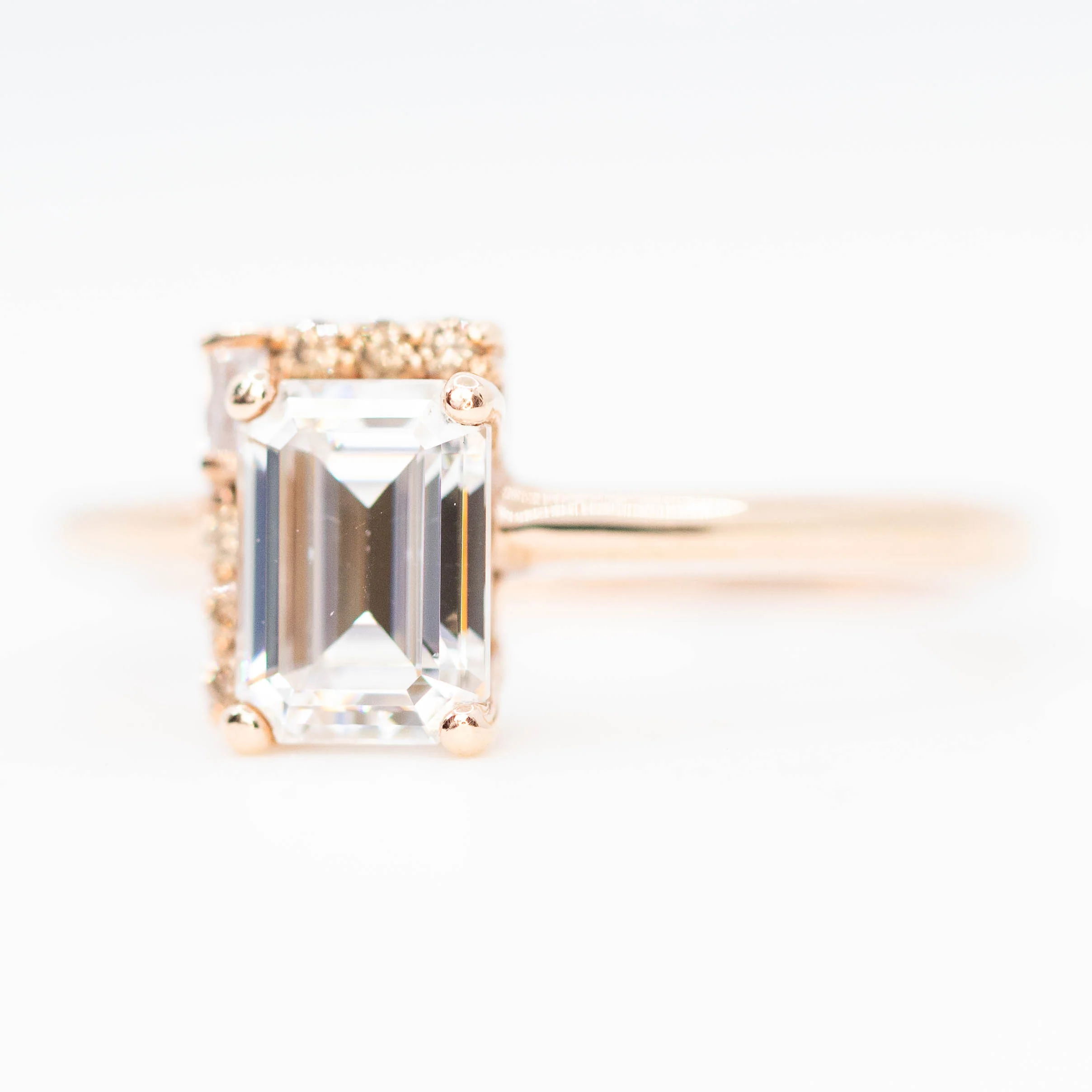 Celine Ring with a 0.92 Carat Step Cut Moissanite and Cognac Accent Diamonds in 14k Rose Gold - Ready to Size and Ship - Image 4