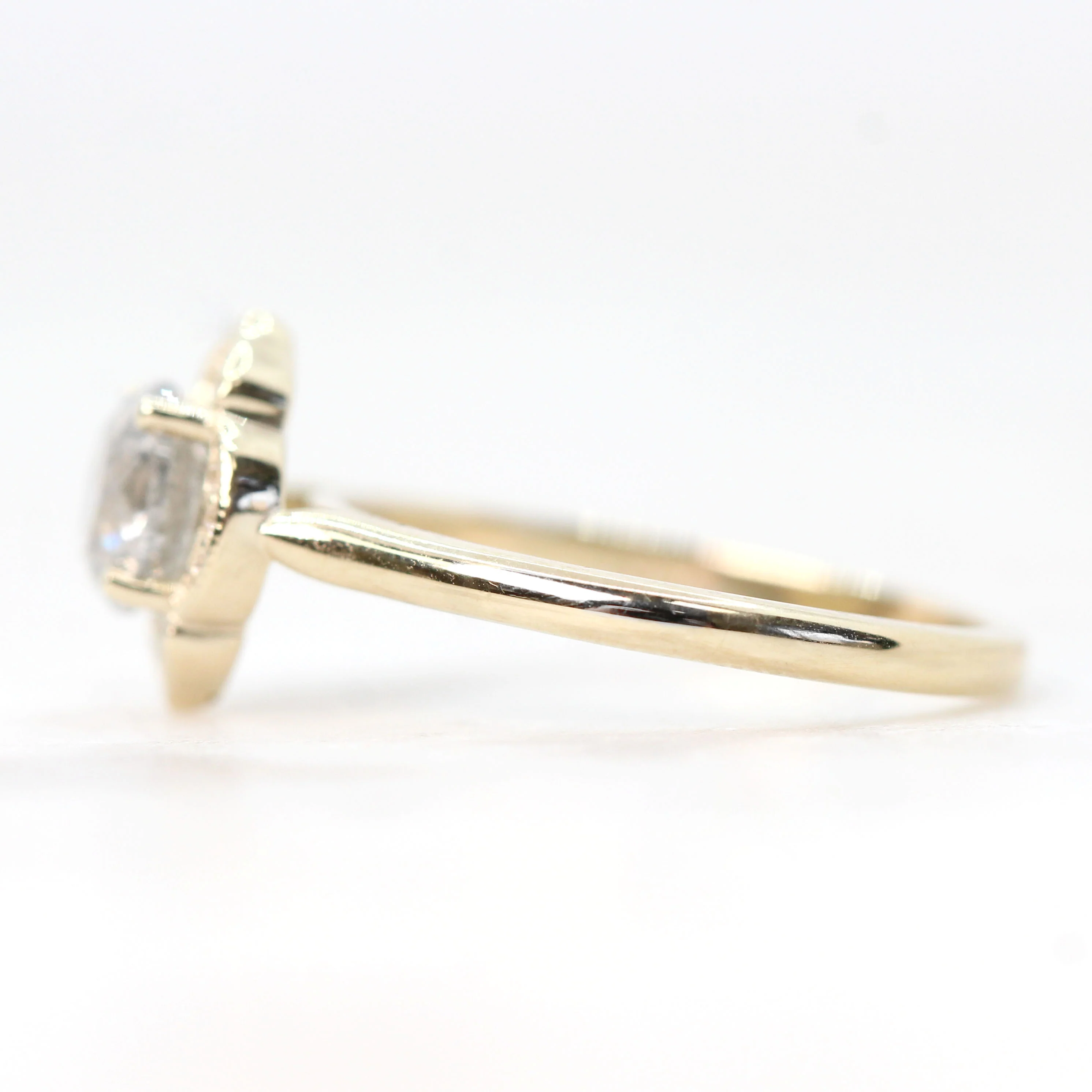 Clementine Ring with a 1.05 Carat Round Light Gray Salt and Pepper Diamond and White Accent Diamonds in 14k Yellow Gold - Ready to Size and Ship - Image 5