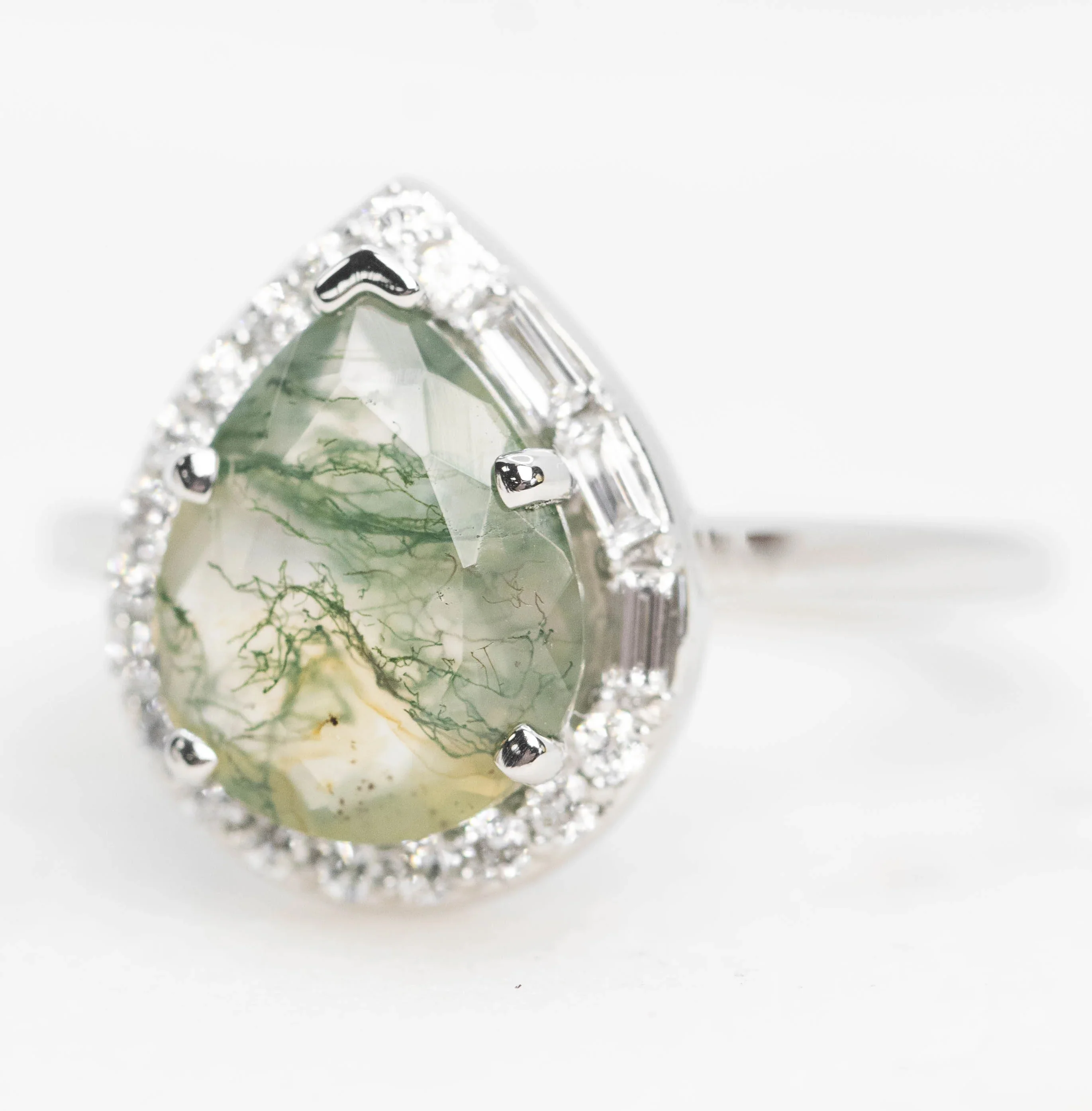 Collins Ring with a Pear Moss Agate and White Accent Diamonds - Made to Order - Image 3