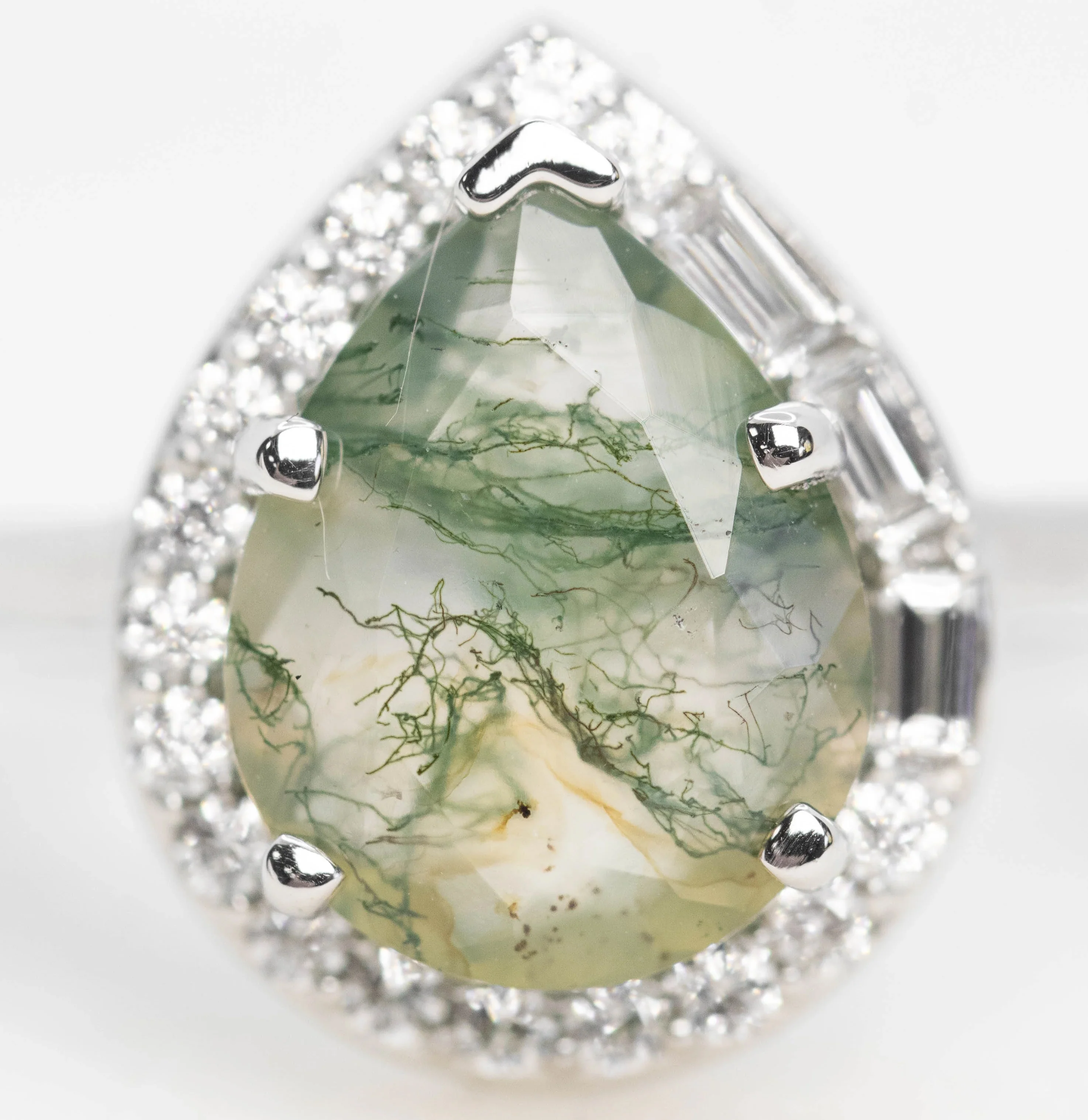Collins Ring with a Pear Moss Agate and White Accent Diamonds - Made to Order - Image 5