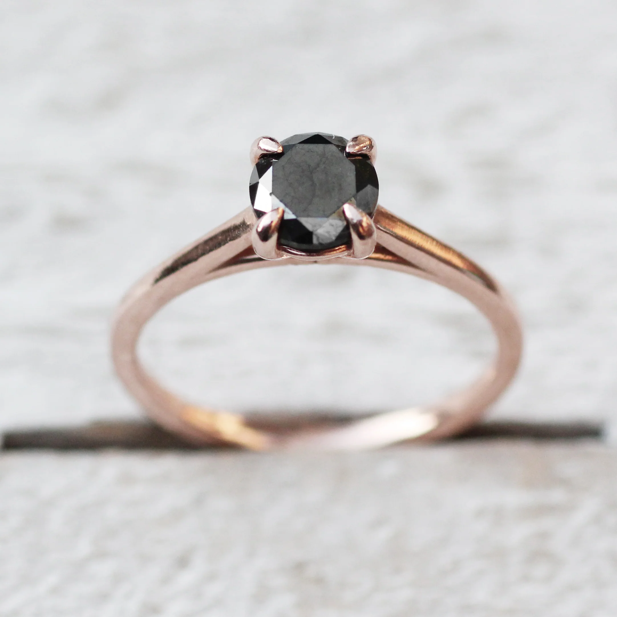 Elle Ring with a 1 Carat Round Black Diamond - Made to Order, Choose Your Gold Tone - Image 14
