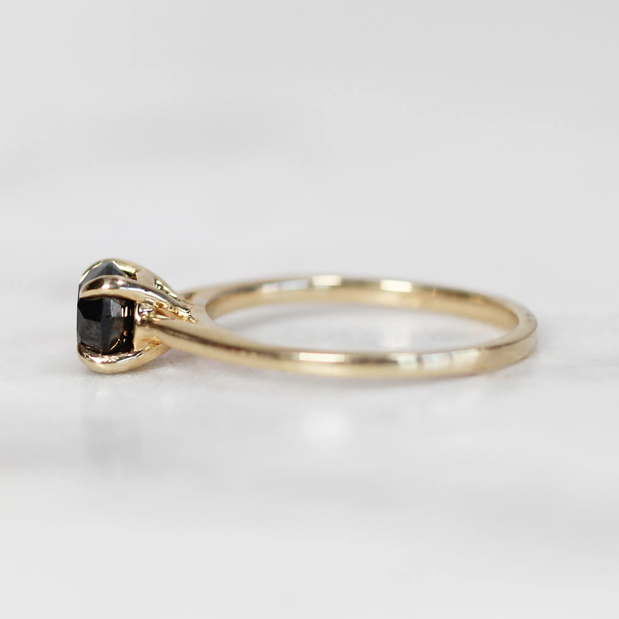 Elle Ring with a 1 Carat Round Black Diamond - Made to Order, Choose Your Gold Tone - Image 3