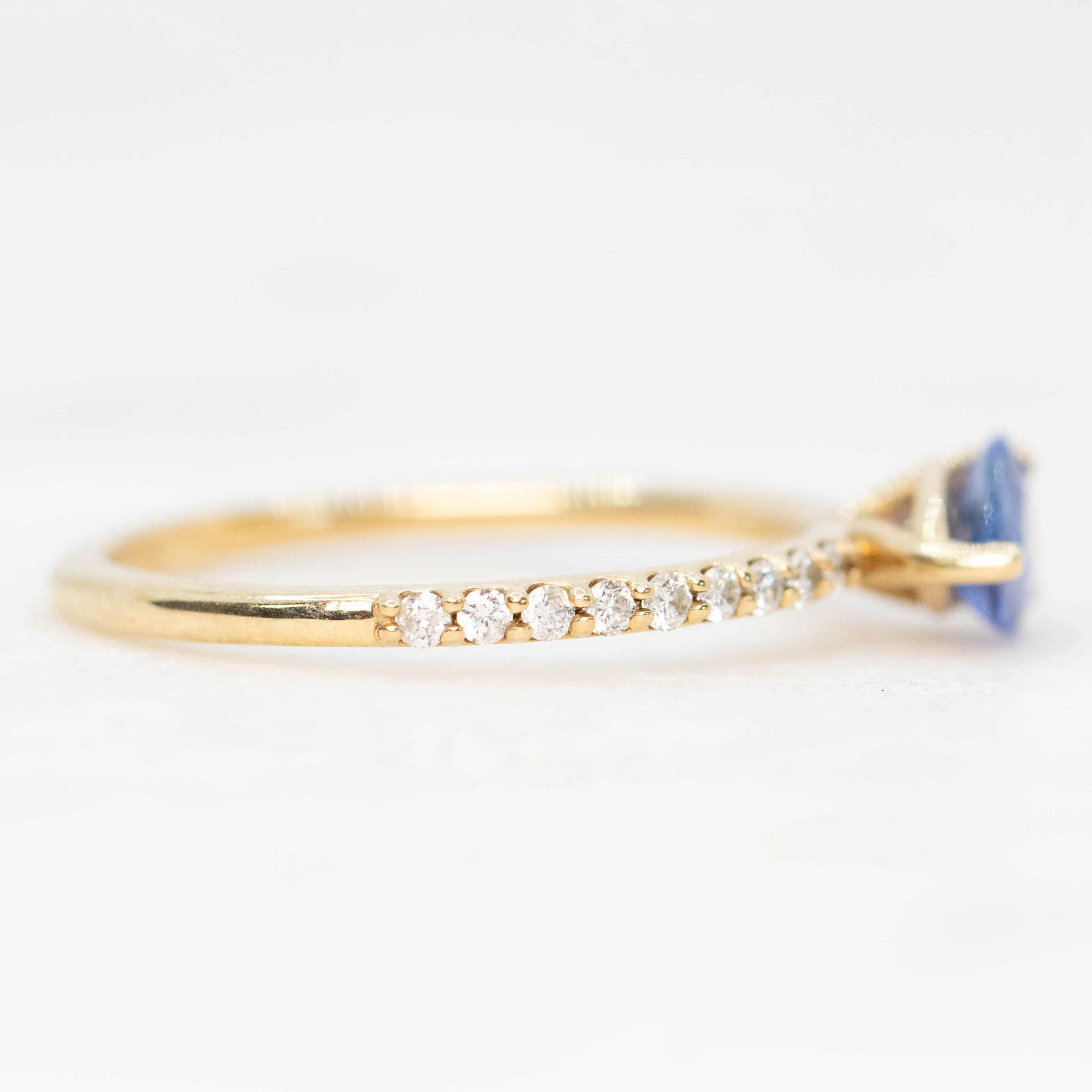 Gayle Ring with a 0.68 Carat Cornflower Blue Pear Sapphire and White Accent Diamonds in 10k Yellow Gold - Ready to Size and Ship - Image 5