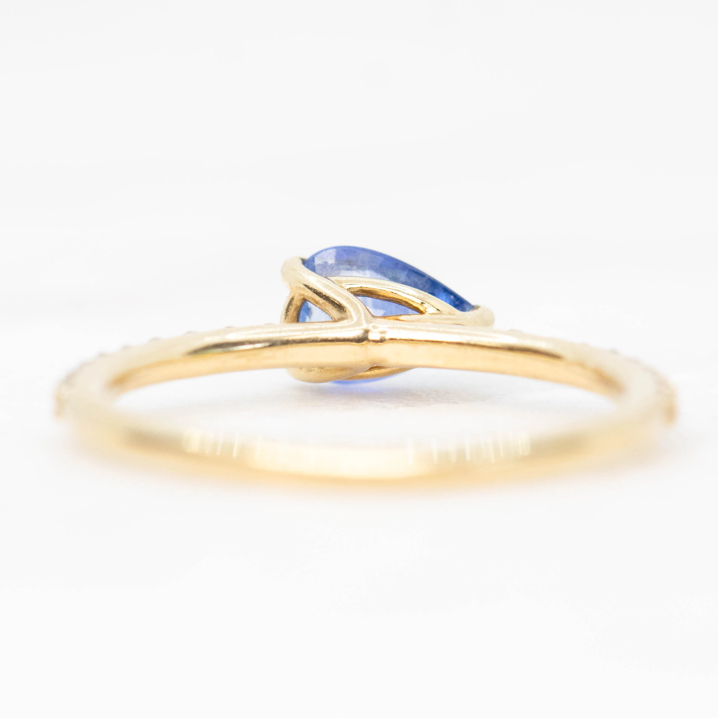 Gayle Ring with a 0.68 Carat Cornflower Blue Pear Sapphire and White Accent Diamonds in 10k Yellow Gold - Ready to Size and Ship - Image 6
