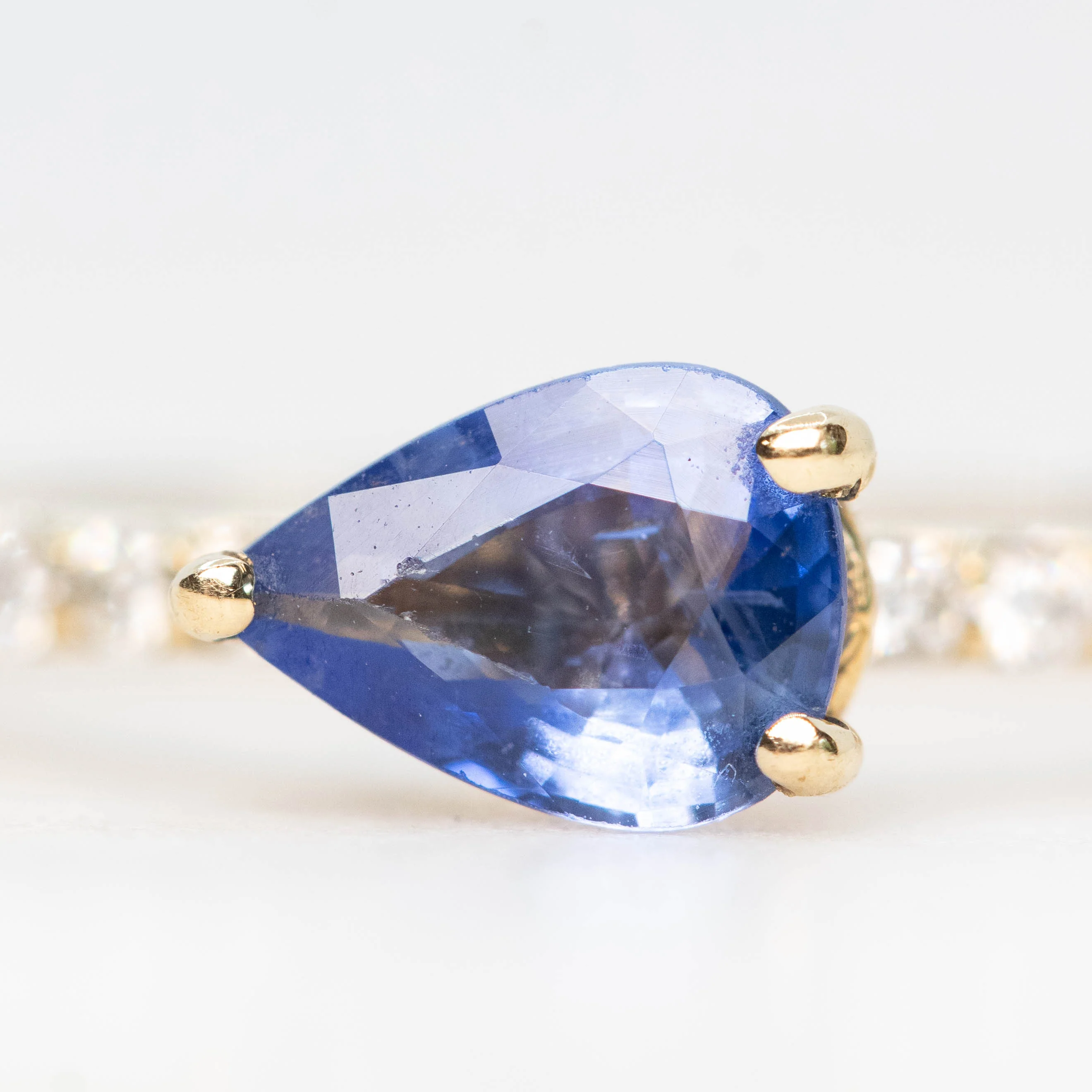 Gayle Ring with a 0.68 Carat Cornflower Blue Pear Sapphire and White Accent Diamonds in 10k Yellow Gold - Ready to Size and Ship - Image 7