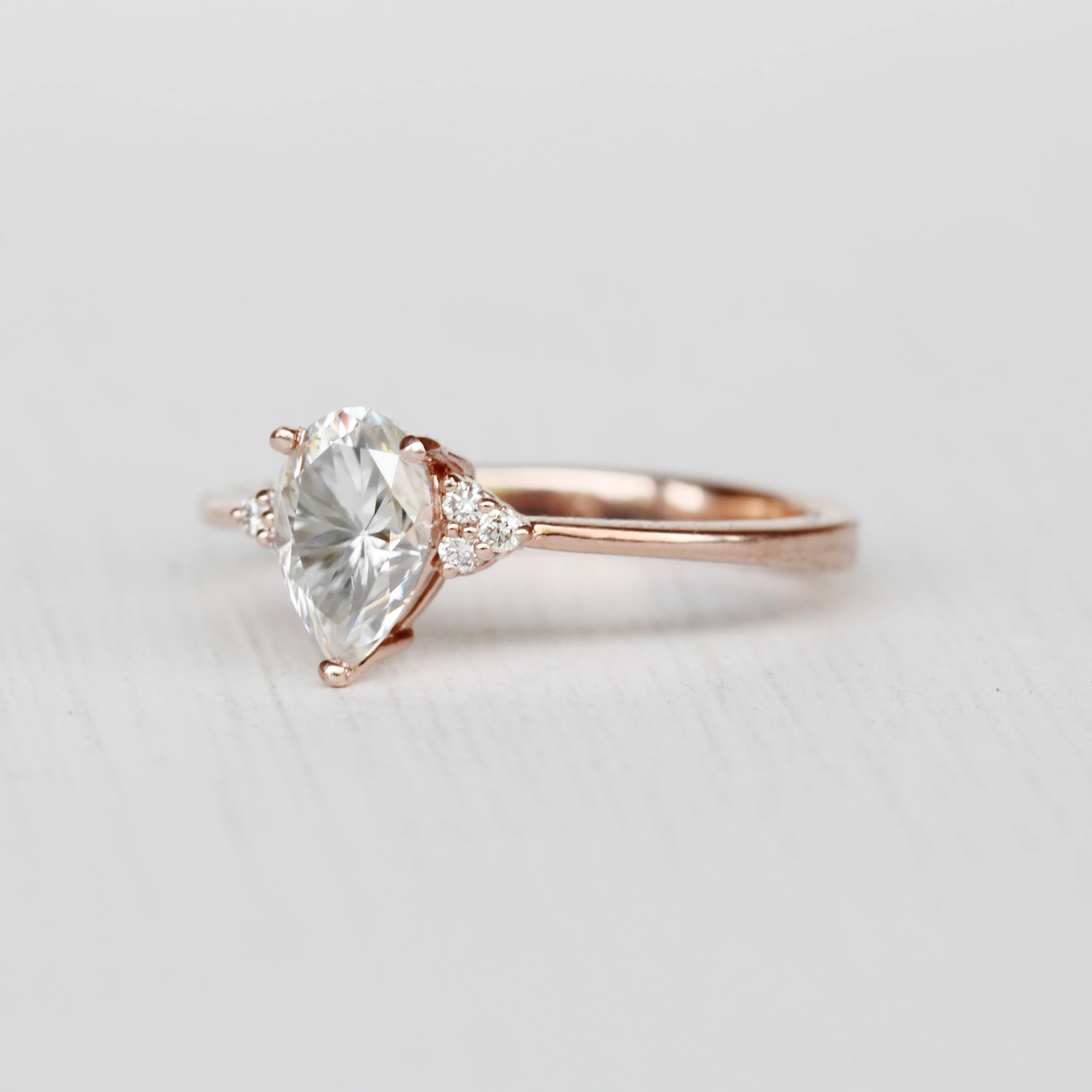 Imogene Ring with a Pear Moissanite and White Accent Diamonds - Made to Order - Image 4