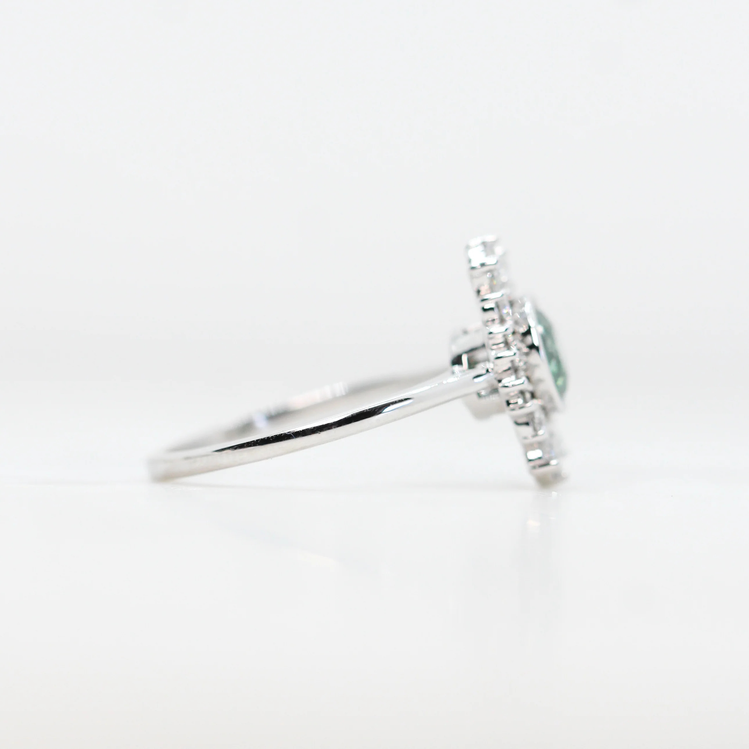 Juliette Ring with a 0.83 Carat Round Green Diamond and White Accent Diamonds in 14k White Gold - Ready to Size and Ship - Image 5