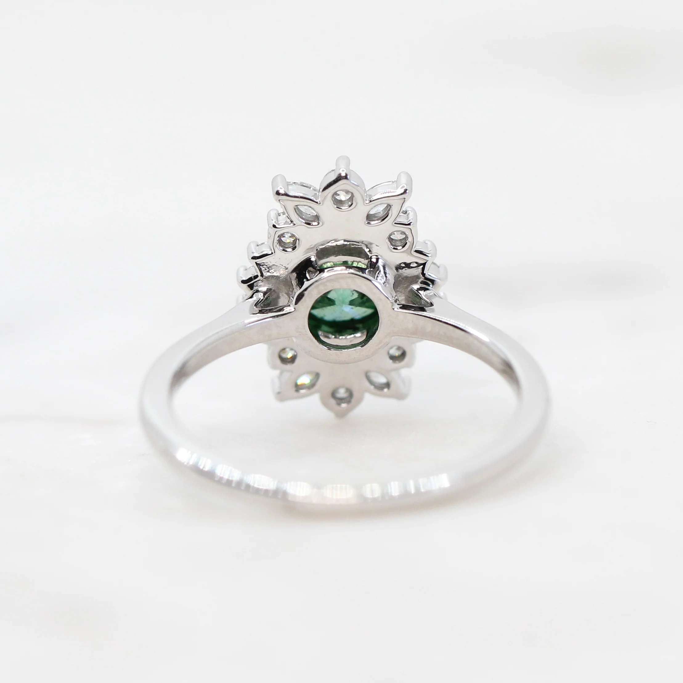 Juliette Ring with a 0.83 Carat Round Green Diamond and White Accent Diamonds in 14k White Gold - Ready to Size and Ship - Image 6