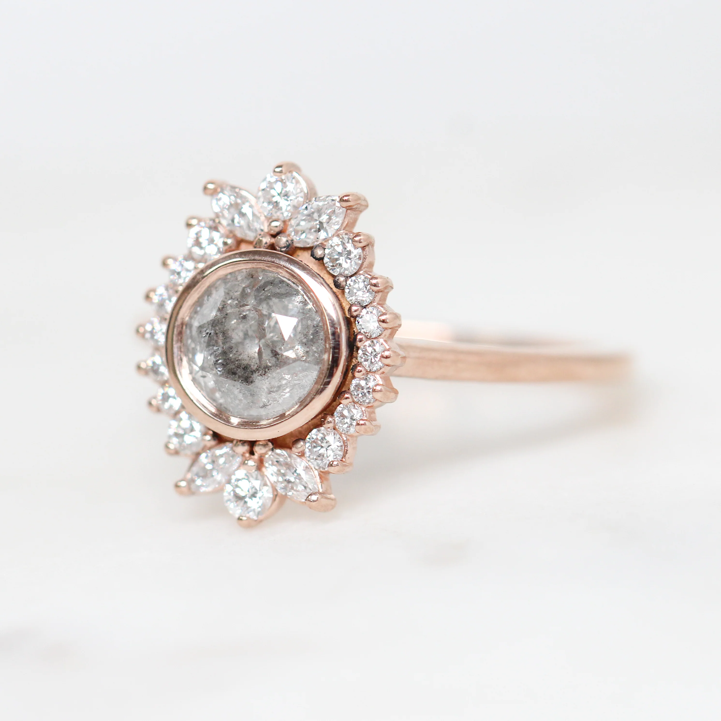Juliette Ring with a 0.96 Carat Round Gray Salt and Pepper Diamond in 10k Rose Gold - Ready to Size and Ship - Image 3