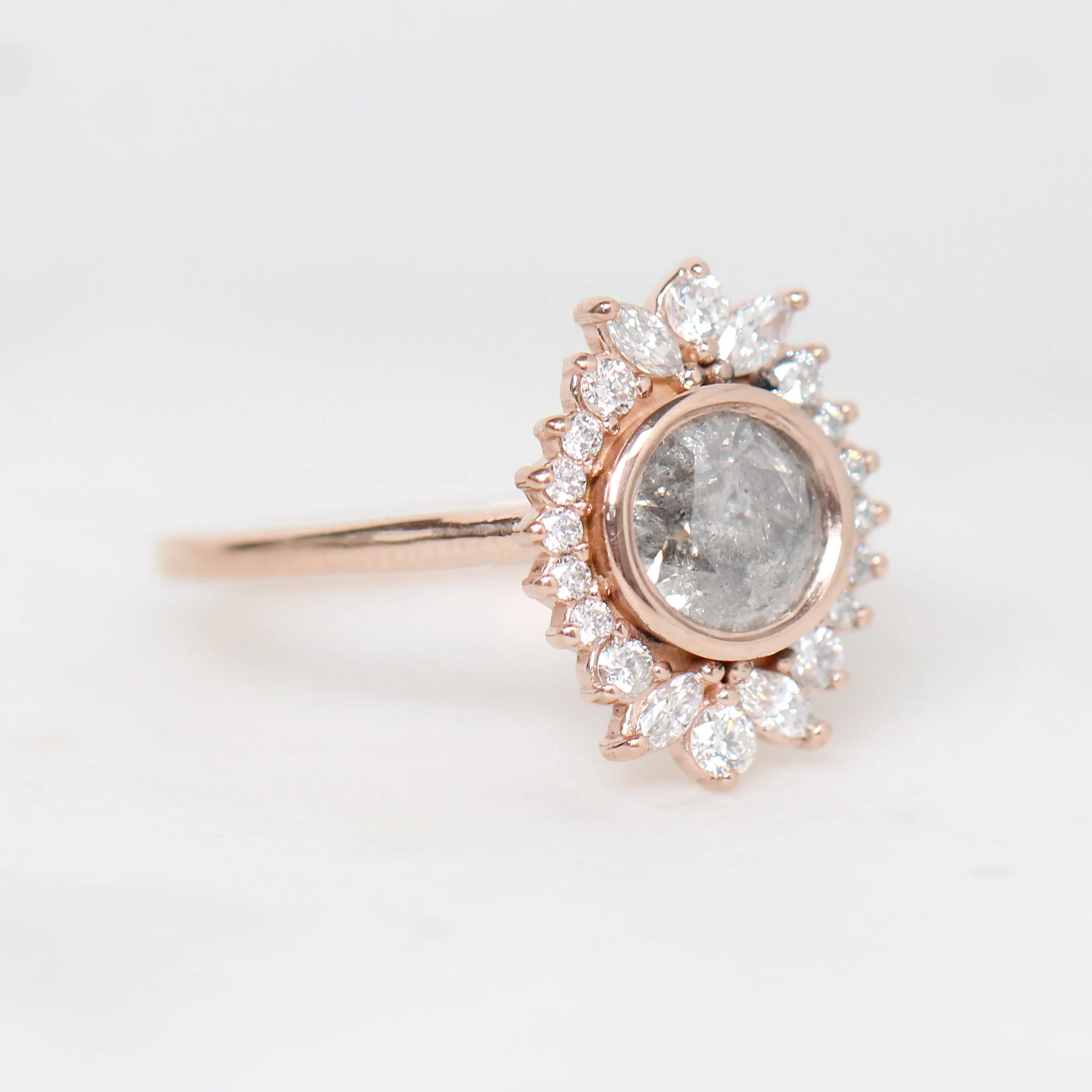 Juliette Ring with a 0.96 Carat Round Gray Salt and Pepper Diamond in 10k Rose Gold - Ready to Size and Ship - Image 4