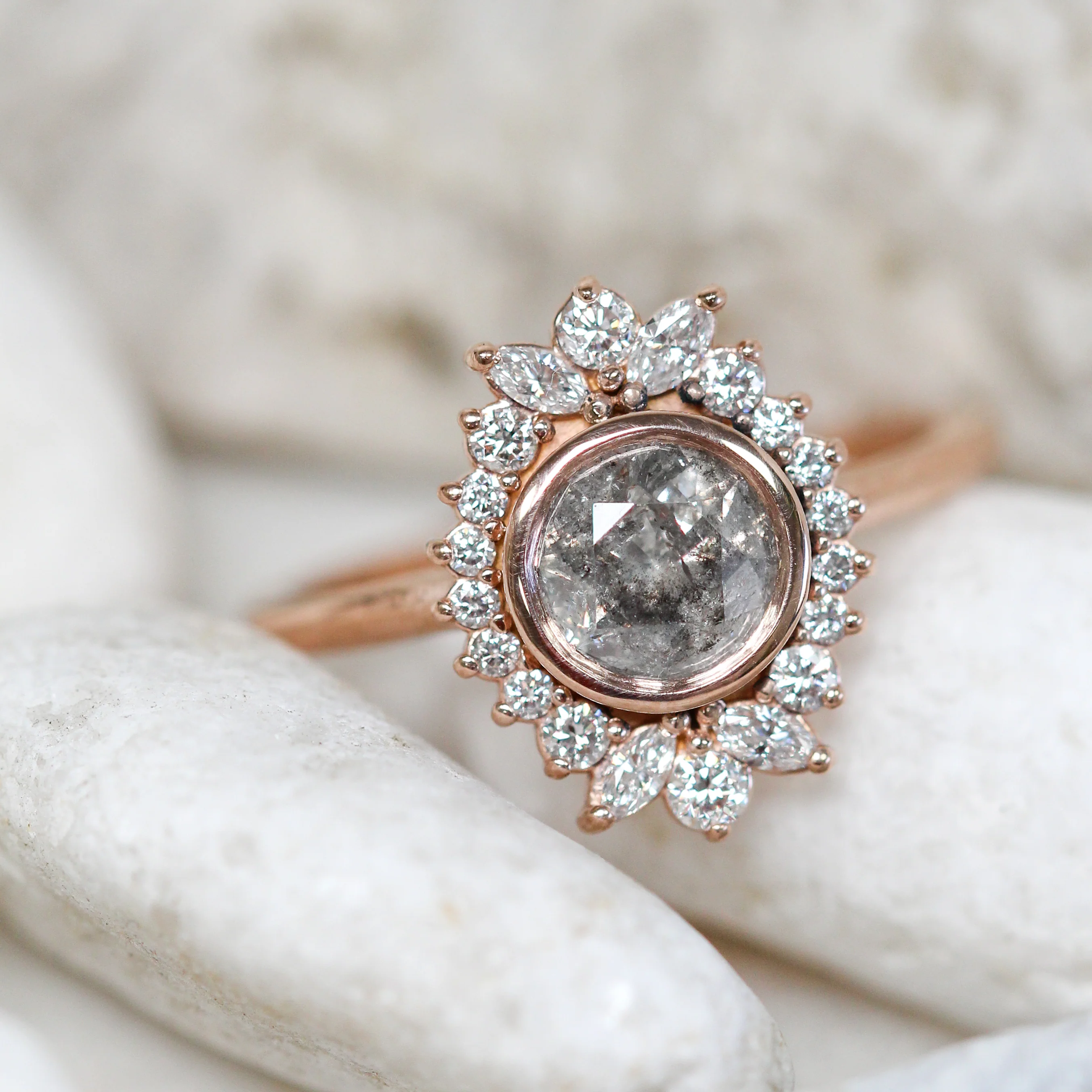 Juliette Ring with a 0.96 Carat Round Gray Salt and Pepper Diamond in 10k Rose Gold - Ready to Size and Ship - Image 7