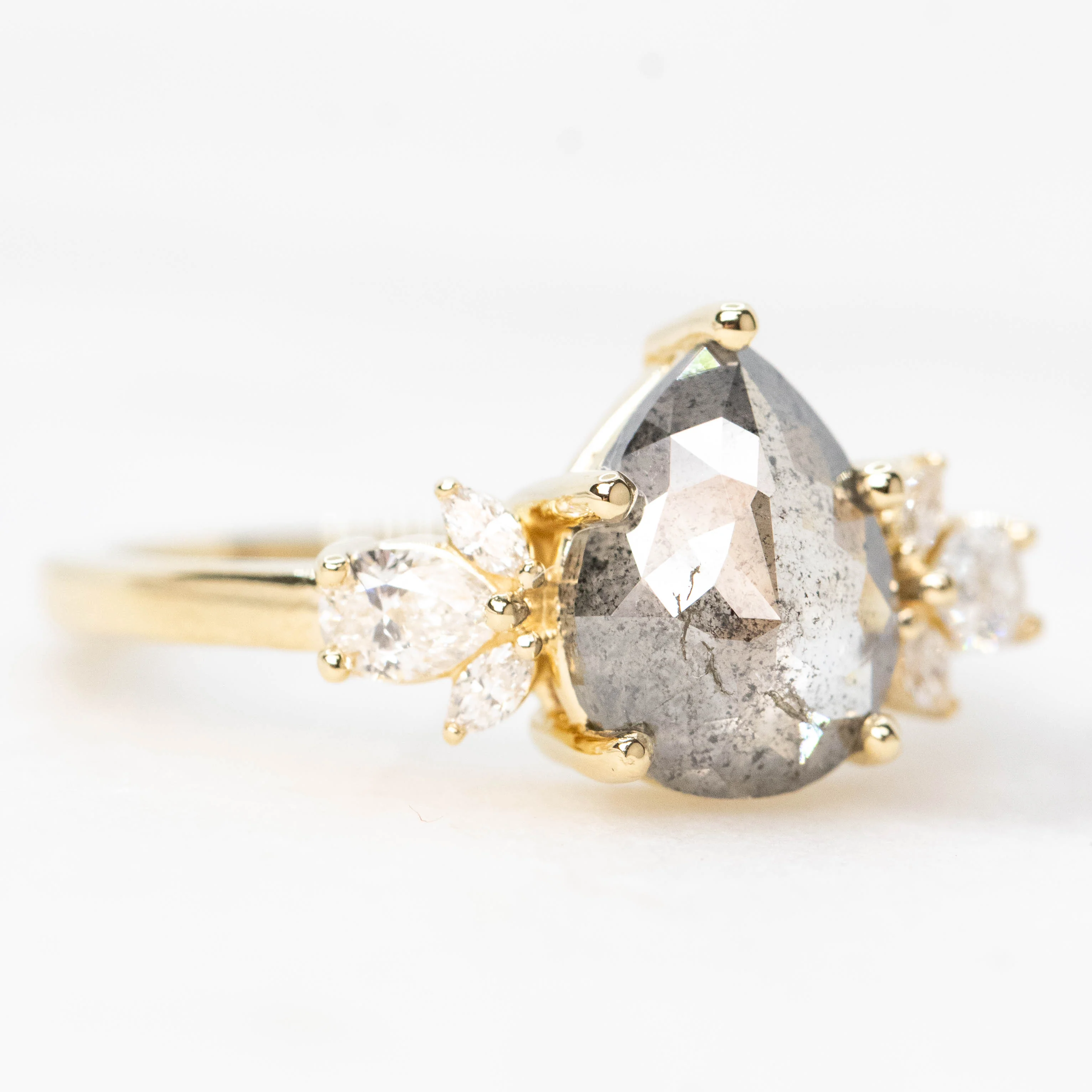 Kendra Ring with a 2.06 Carat Dark and Clear Pear Diamond and White Accent Diamonds in 14k Yellow Gold - Ready to Size and Ship - Image 4