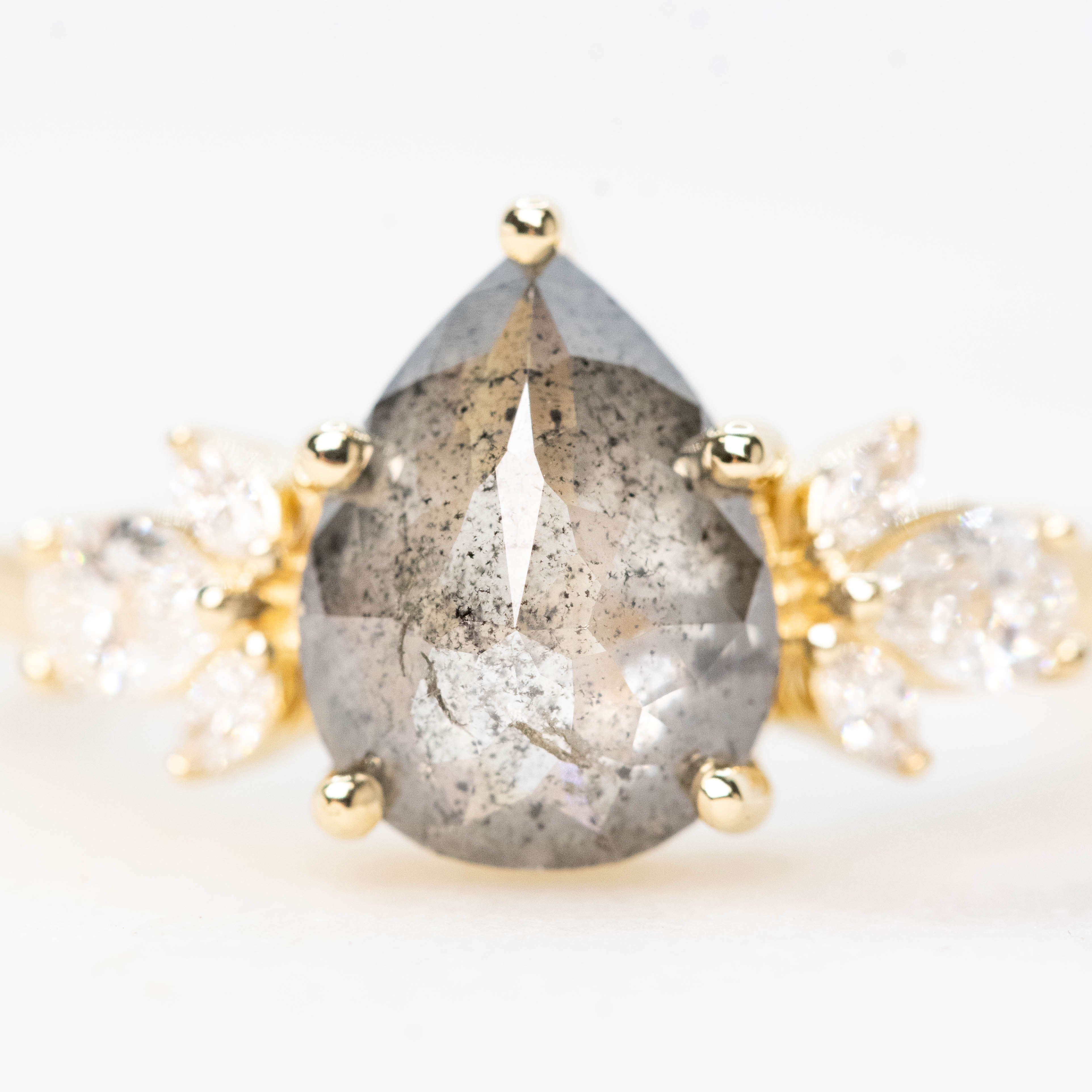 Kendra Ring with a 2.06 Carat Dark and Clear Pear Diamond and White Accent Diamonds in 14k Yellow Gold - Ready to Size and Ship - Image 7