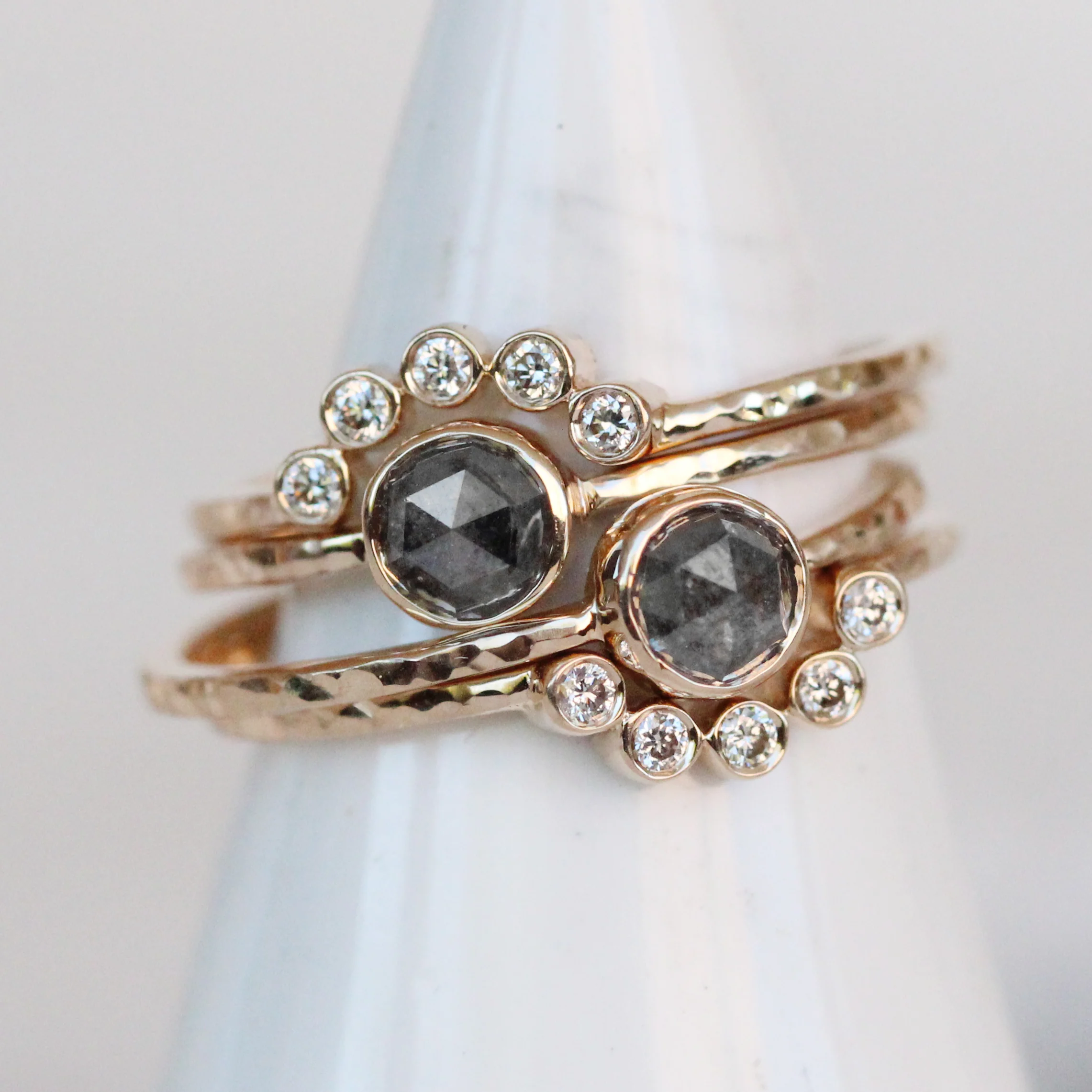 Rose Cut Salt and Pepper Diamond Bezel Ring Set in 14k Champagne Gold - Ready to Ship - Image 11