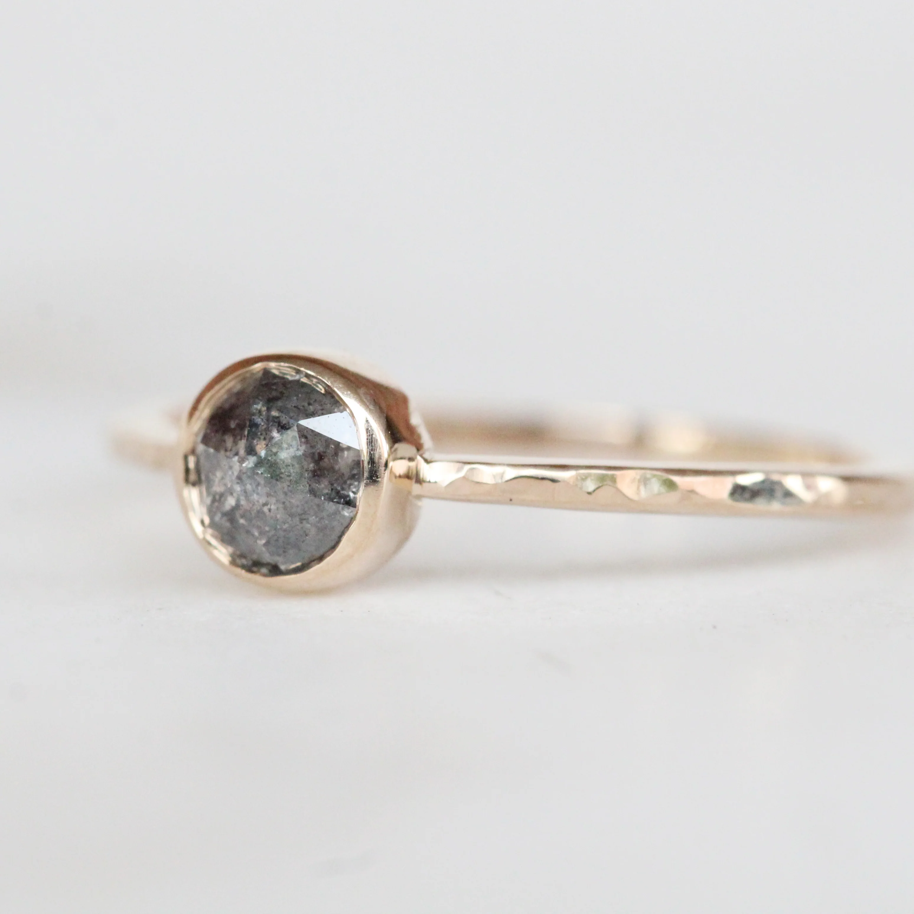 Rose Cut Salt and Pepper Diamond Bezel Ring Set in 14k Champagne Gold - Ready to Ship - Image 15